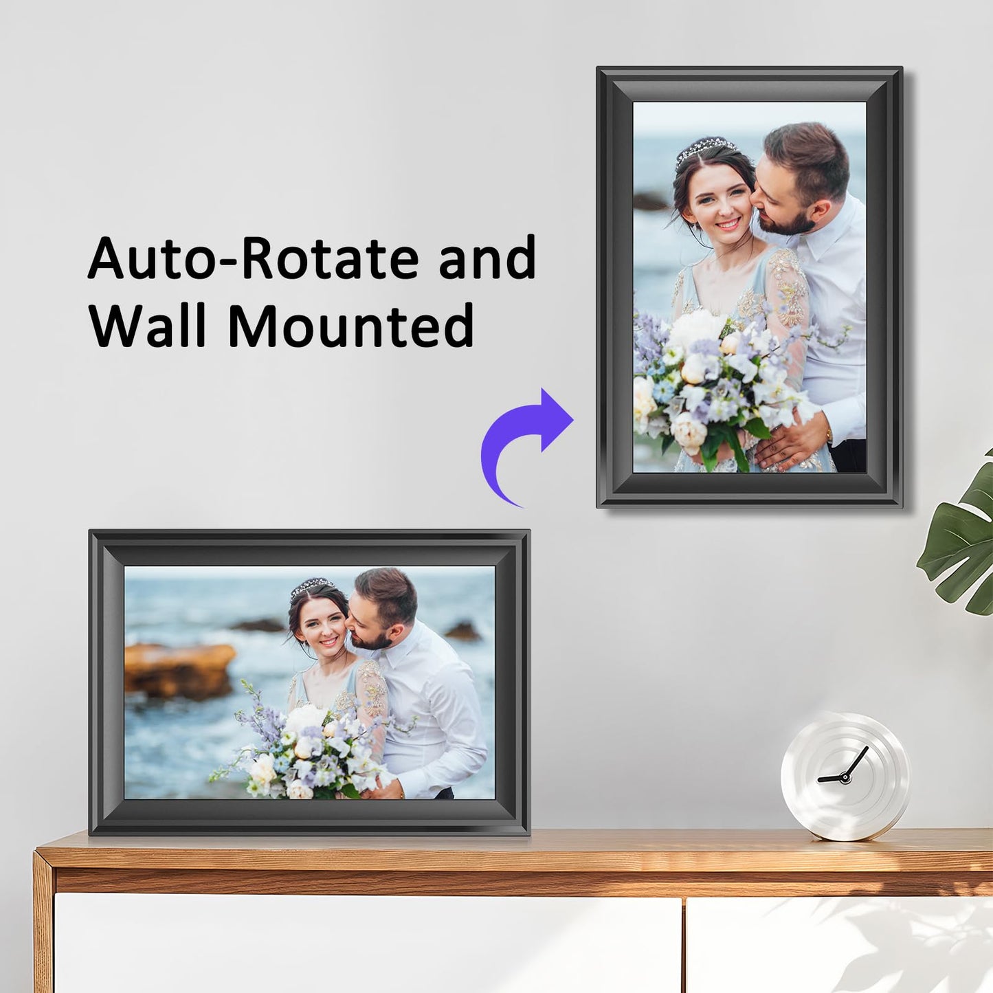 ThankVip Digital Picture Frame 10.1 Inch WiFi Photo Frame Electronic, IPS HD Display Touch Screen,16GB Storage, Slideshow, Wall Mountable, Auto-Rotate, Share Photos and Video via Uhale App