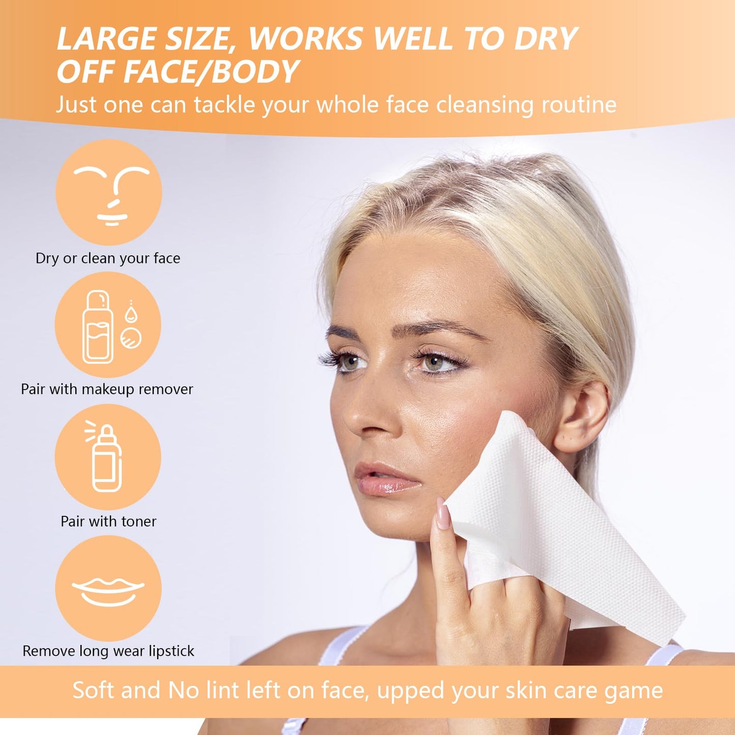 Disposable Face Towel with Bamboo Drawer Storage Box - Face Towelettes Disposable XL, Facial Towels Disposable, Makeup Organizer for Clean Face Towels, Makeup Remover Dry Wipes Washcloths 50 Ct