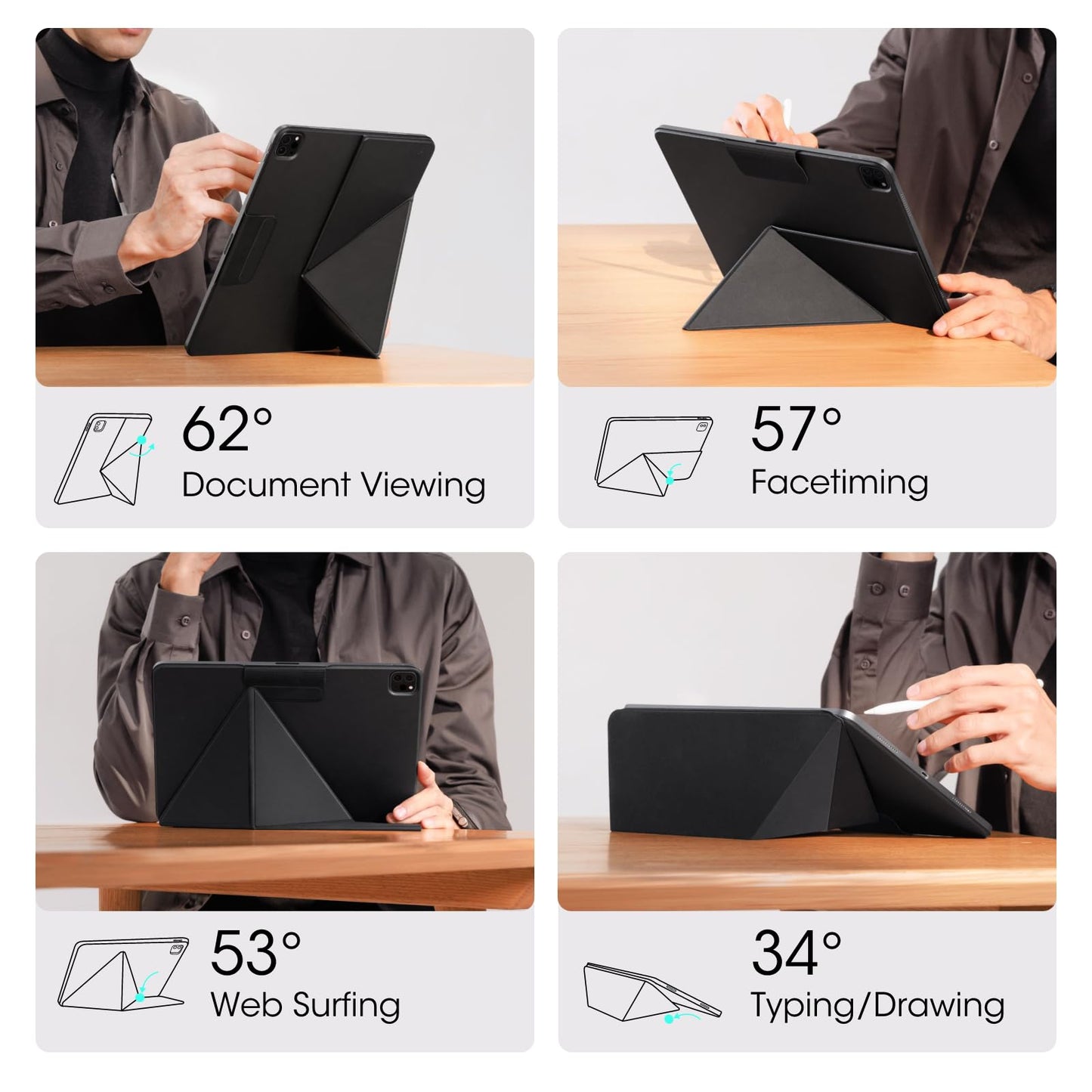 PITAKA iPad Pro 12.9 Case, Compatible with iPad Air M3/M2 13 Inch & iPad Pro 12.9 (3-6th Gen) 2022/2021/2020/2018, Lightweight Portrait/Landscape Magnetic Case with 4 Standing Angles - Black