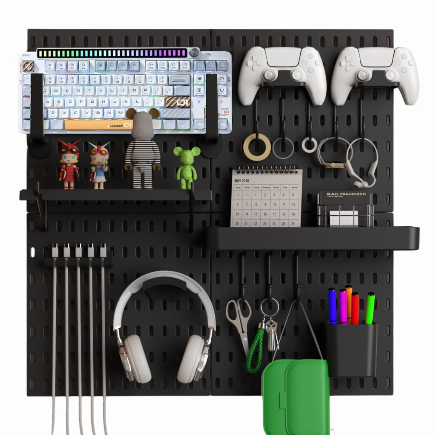 Keepo Pegboard Combination Kit, Pegboards and Accessories Modular Hanging for Gaming Setup, Gaming Station Peg Board, Gaming Organizer, Wall Game Controller Holder, Headset Stand, (Black, 22″×22″)