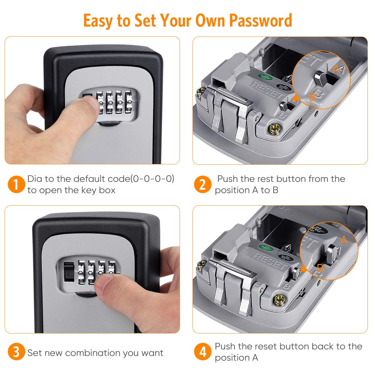 Key Lock Box Wall Mounted, Fayleeko 4 Digit Combination Lockbox for Outside, House Keys - 5 Keys Capacity, Key Safe Security Storage Lock Box for Indoor, Outdoor, Garage, Garden, Store (Grey, 4Pack)