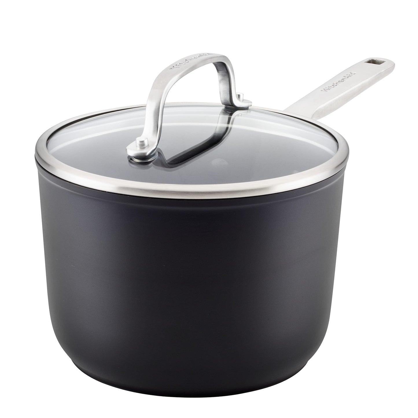 KitchenAid Hard-Anodized Induction Nonstick Sauce Pan with Lid, 2-Quart Kitchen Cookware, Matte Black