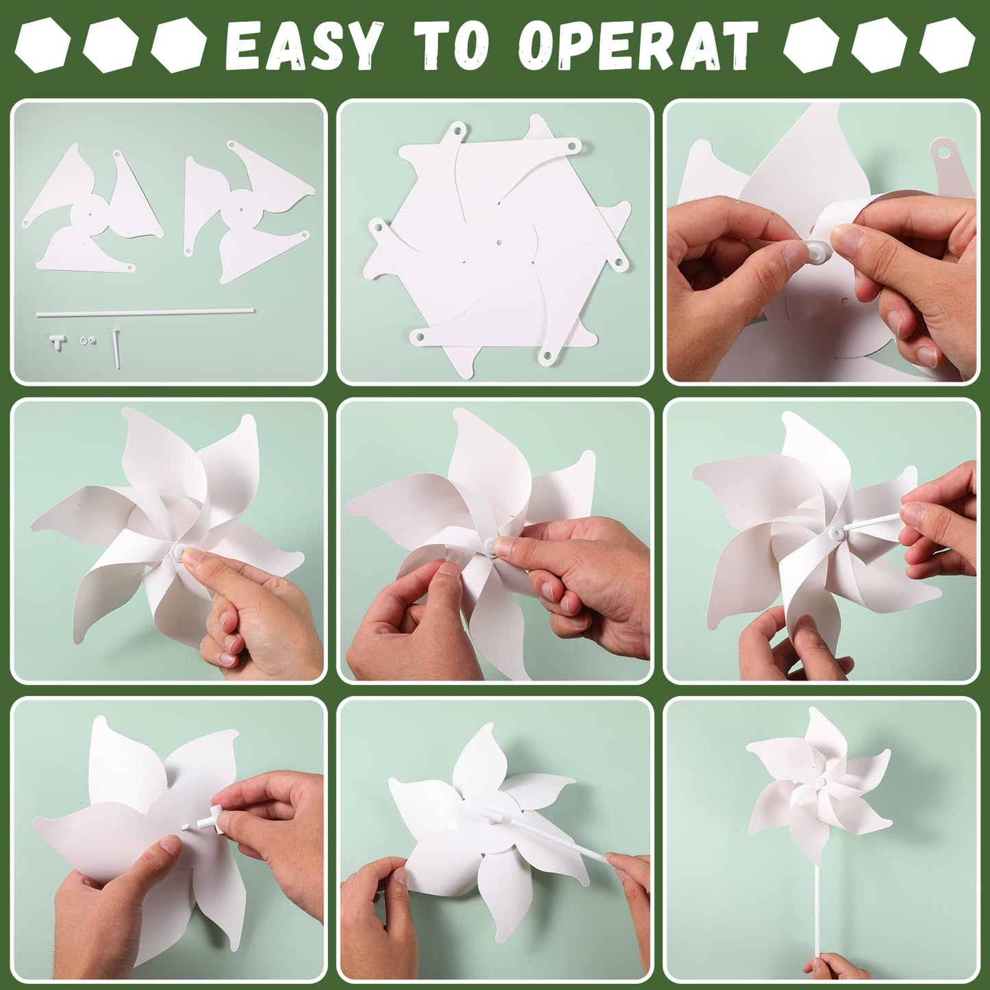 Chivao 100 Pcs Novelty DIY Pinwheels Art Craft for Kid Color Your Own 4th of July Patriotic Pinwheels Making Craft, Summer Crafts for Carnival Party Favor Daycare Project Summer Activity, 6 Leaves