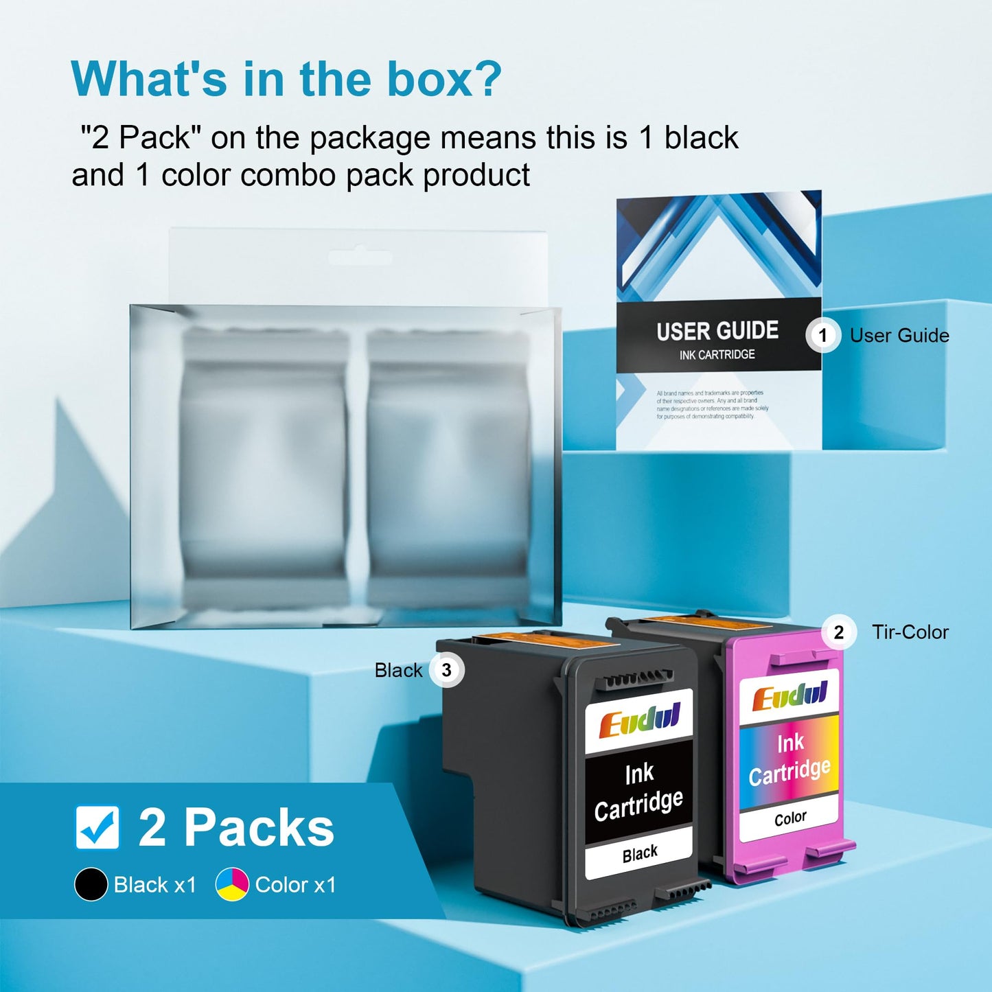 Eudul 61XL Ink Cartridge Black/Color Replacement for HP Ink 61 for HP 61 Ink Cartridge Combo Pack Works with Envy 4500 5530 4501 4502 1000 1010 1050 1510 2050 2510 2540 2620 4630 Printer (2 Pack)