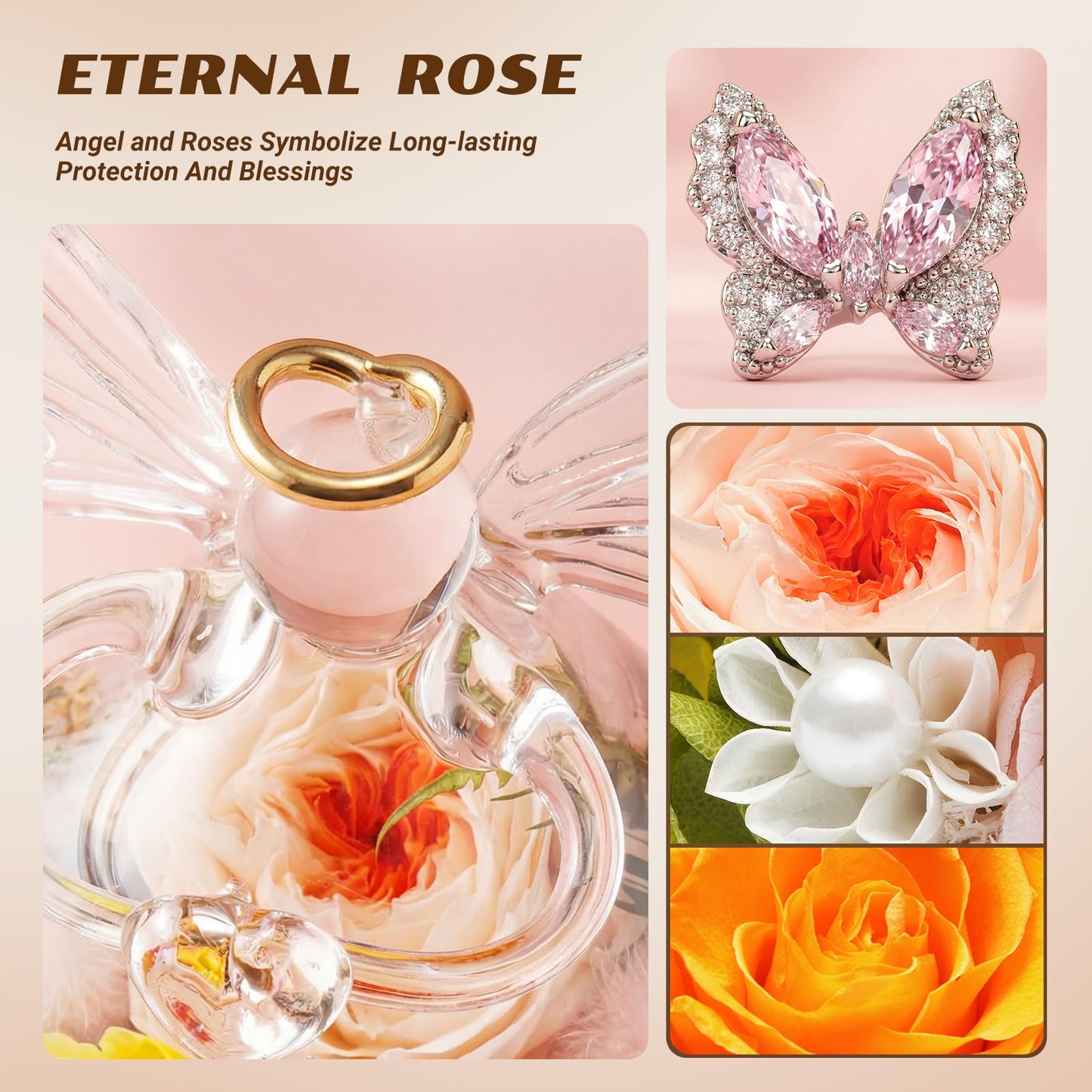 Forever Flower Gifts for Her: Blessed Flowers for Graduation-Daughter Wife Mom Grandma-Preserved Flowers in Glass Angel-Flowers for Delivery Prime on Birthday Anniversary Valentines (Orrange 1)