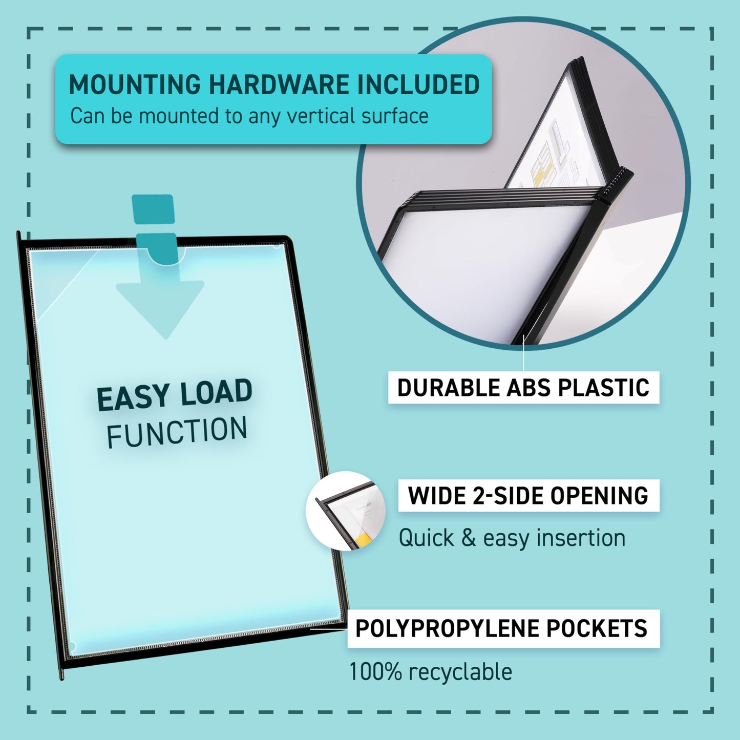 Tarifold DJOIS Wall Mount Reference System for Letter Size Documents, 10 Double-Sided Pockets, 20 Sheet Capacity, Expandable, Easy Load Design, Durable Polypropylene, Made in Denmark, Black