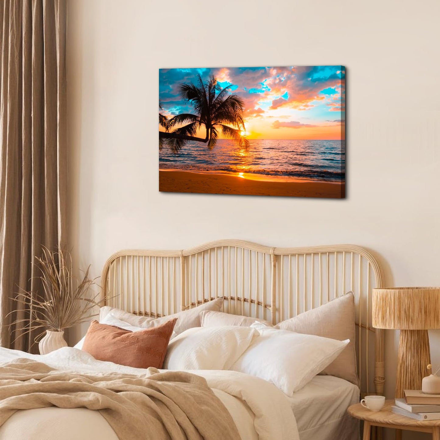 Beach Canvas Wall Art Palm Tree Coastal Wall Decor Nature Ocean Landscape Picture for Bedroom Living Room 24x36" Nautical Painting Sunset Seascape Photo Prints Modern Artwork Kitchen Home Decorations
