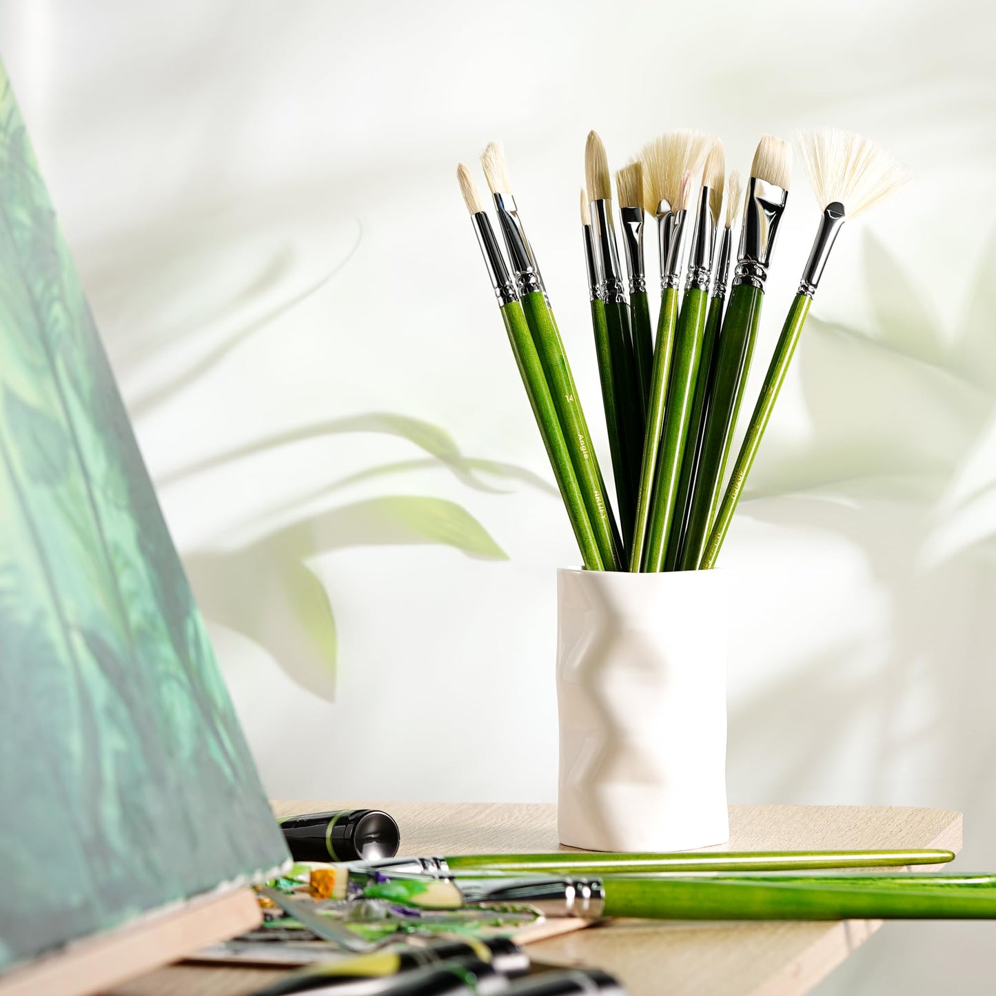 ARTIFY 15-Piece Professional Oil Paint Brush Set - Natural Hog Bristle, No-Shedding, Handcrafted by Masters for Oil/Acrylic/Gouache/Watercolor Painting (Includes Carrying Case)