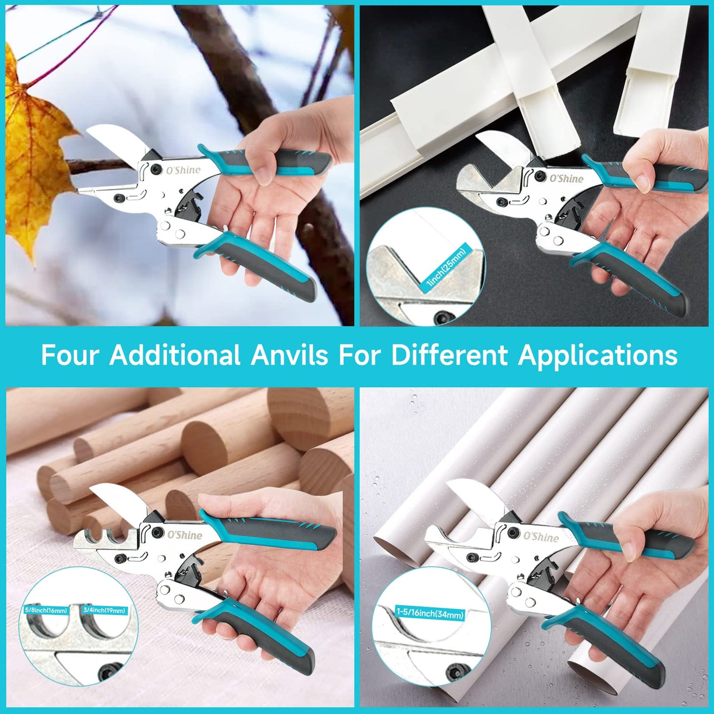 O’Shine Ratchet Miter Shears Expert for Angular Cutting Molding Crafting Wood, Quarter Round Cutting Tool, 45-135 Degree Multi Angle PVC Miter Shear Trim Cutter Hand Tool, w/Extra Four Anvils & Blade