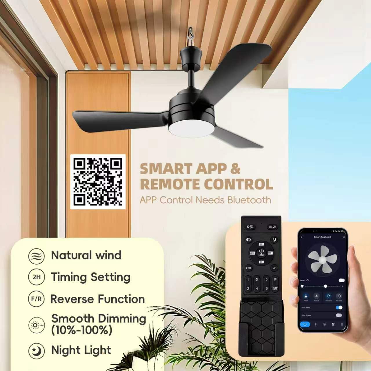 PBLALA 28" Gazebo Fan with Light,Plug in Ceiling Fan Light,Outdoor Ceiling Fan with Light,Hanging Fan with Hook,35W 3000-6500k,Remote/APP Control,Portable Fan Light for Patios,Porch