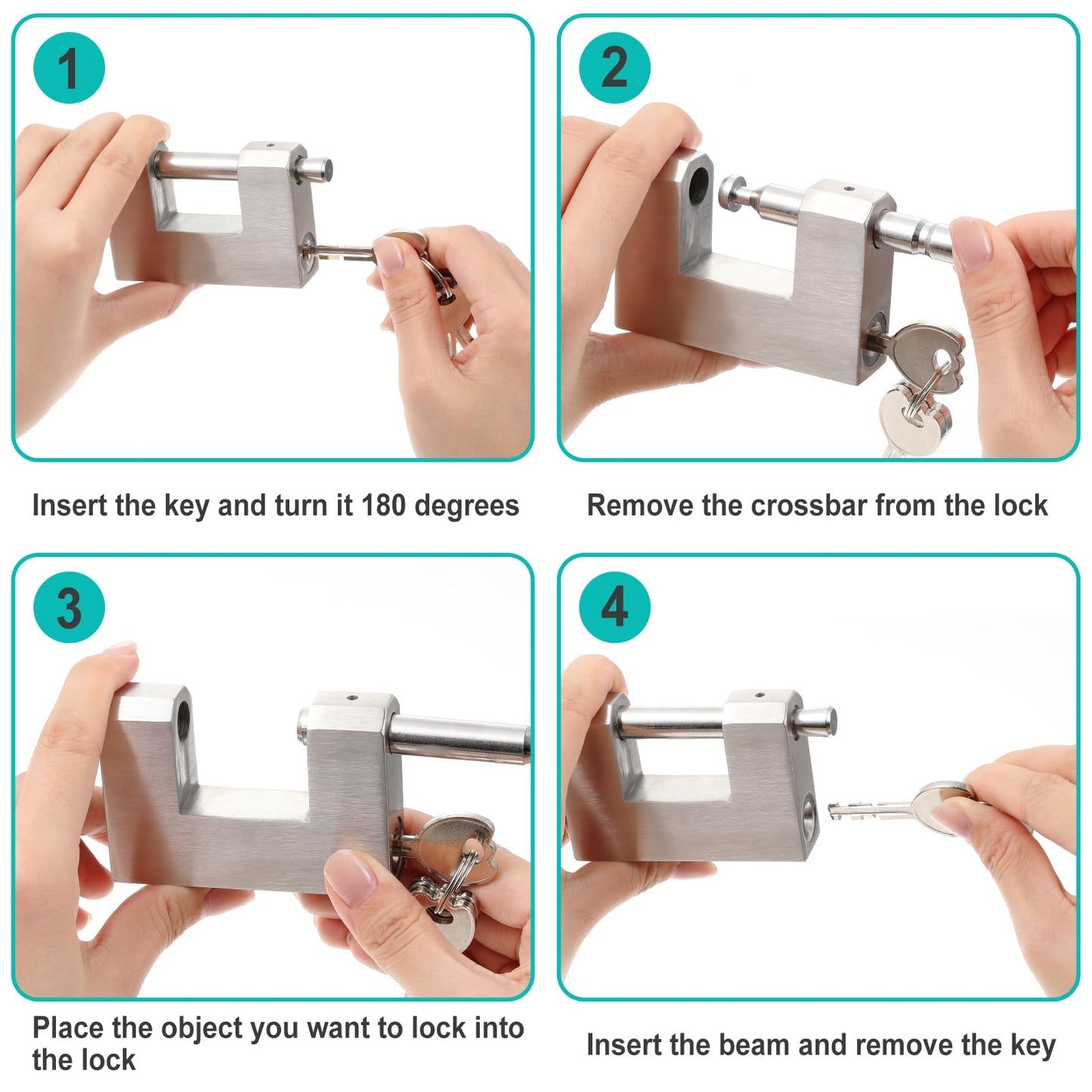 Blulu 4 Pack Shipping Container Locks Stainless Steel D-Shaped Padlock with Keys Heavy Duty Lock for Garage Door, Storage Unit, Motorbike, Shed & Garage, Silver