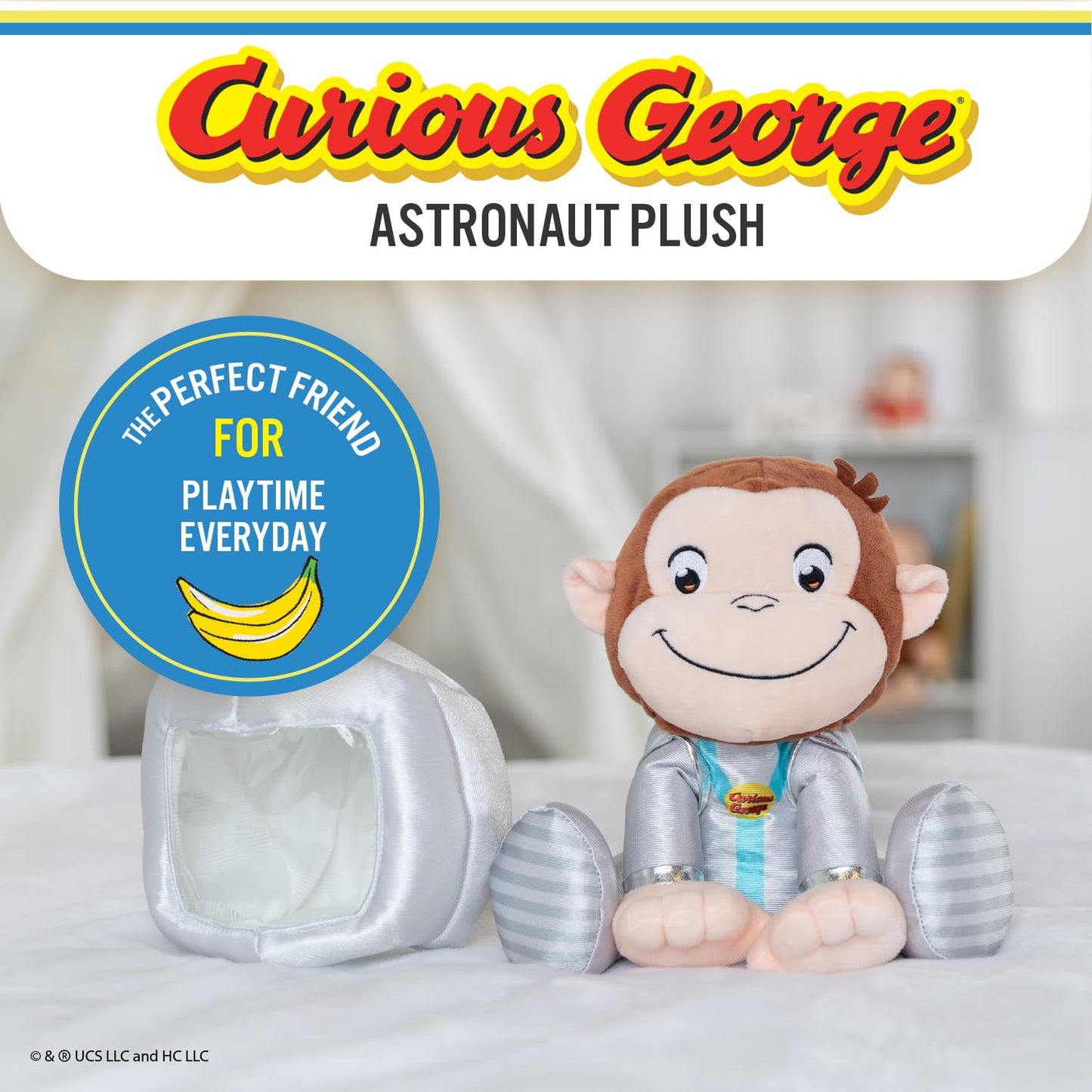 Curious George Animated Astronaut Stuffed Animal Plush Toy Monkey – Cute Cuddle Plushie Gift Makes Sound by Pushing Paw and Watch Him Move – Removeable Helmet