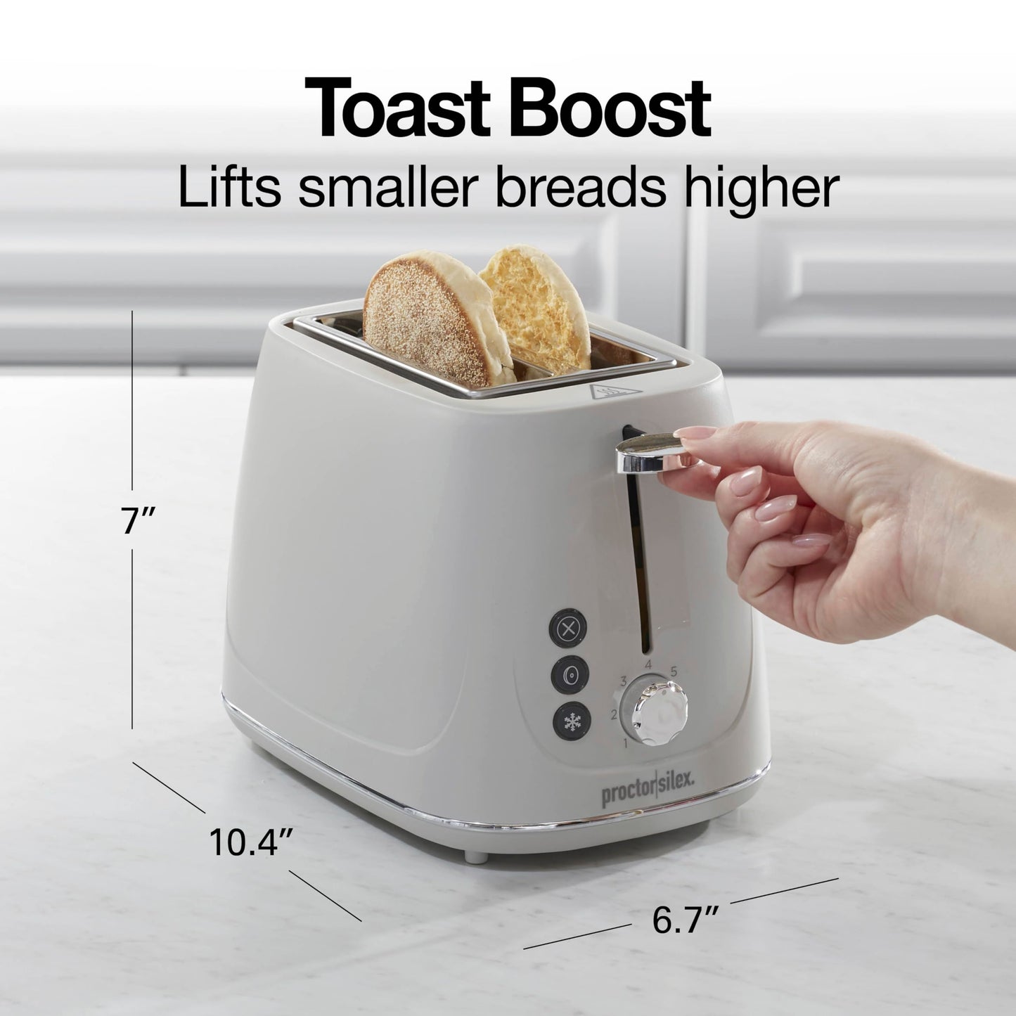 Proctor Silex Plastic 2 Slice Toaster, Bagel, Defrost & Cancel Buttons, Browning Control With 7 Shades, Auto Shutoff, Slide-Out Crumb Tray, Oat White (22660)