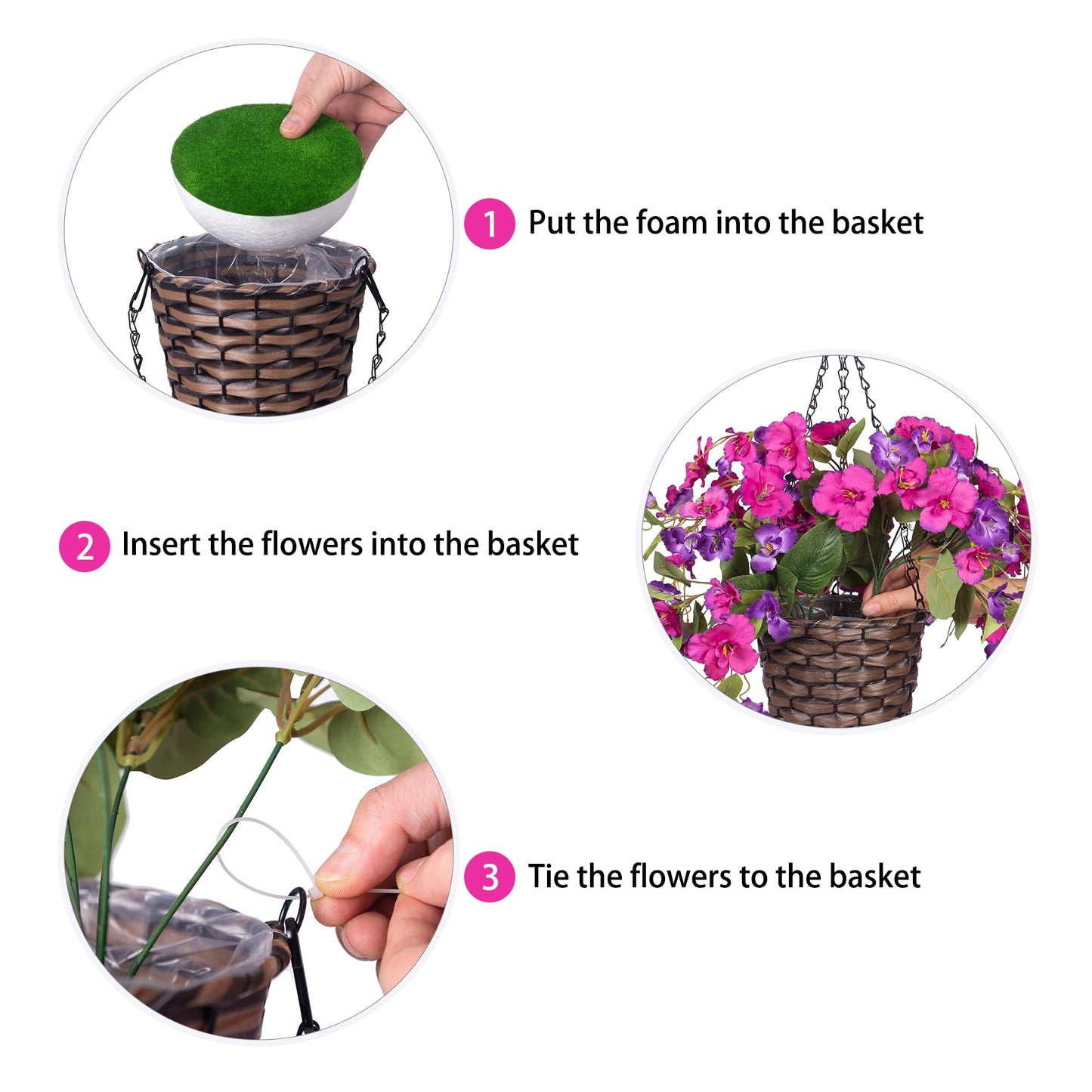 Artificial Fake Hanging Hibiscus Flowers Plants Baskets for Outdoor Outside Spring Summer Decoration, Faux Silk Hibiscus Long Vines in Planter UV Resistant Realistic Flowers (PurpleDarkPurple)