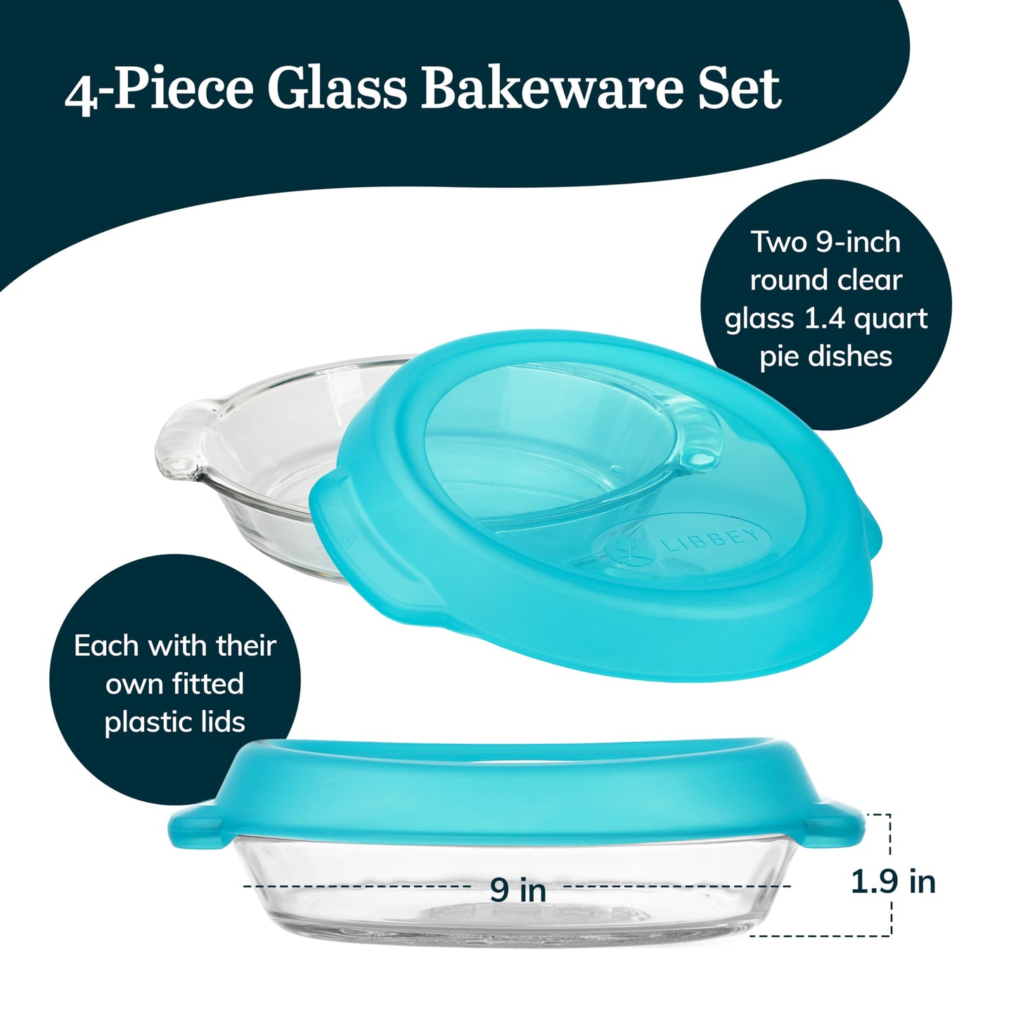 Libbey Baker’s Premium 2 Piece Glass Pie Plate, Stackable, Space Saving Casserole Dish Set with Lids, Glass Baking Dish Set for Fruit Pies, Quiches