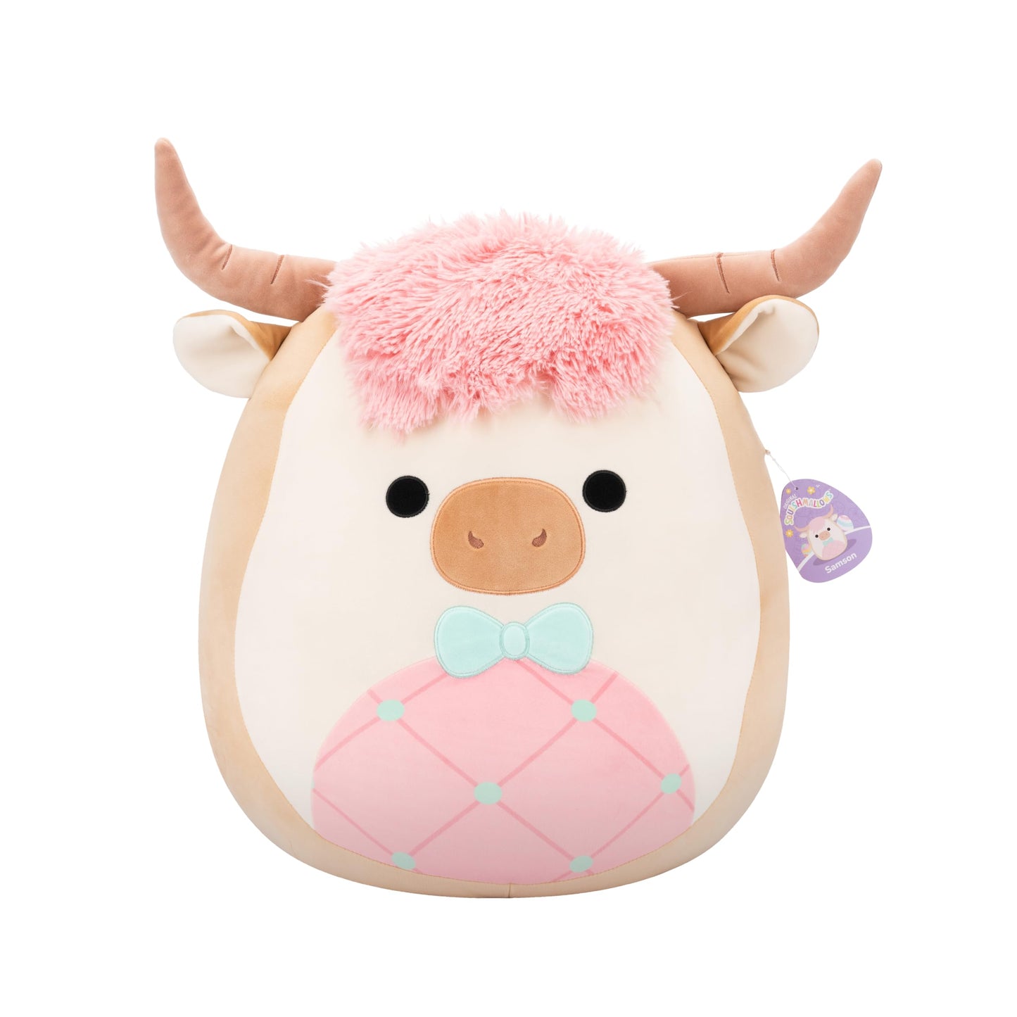 Squishmallows Original 20in Samson The Cookie Highland Cow with Bowtie – Official Jazwares Easter Plush (Jumbo)