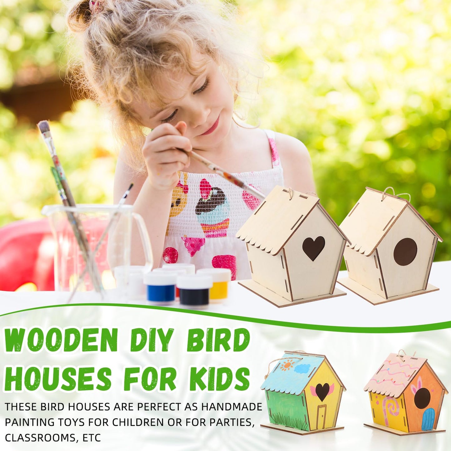 DoubleFill 12 Pack Wooden Bird Houses Bulk for Kids Crafts Bird House DIY Unfinished Wood Birdhouse Kit Wood Painting Kit to Build and Paint Unpainted Birdhouses for Children Gift DIY Art Activity