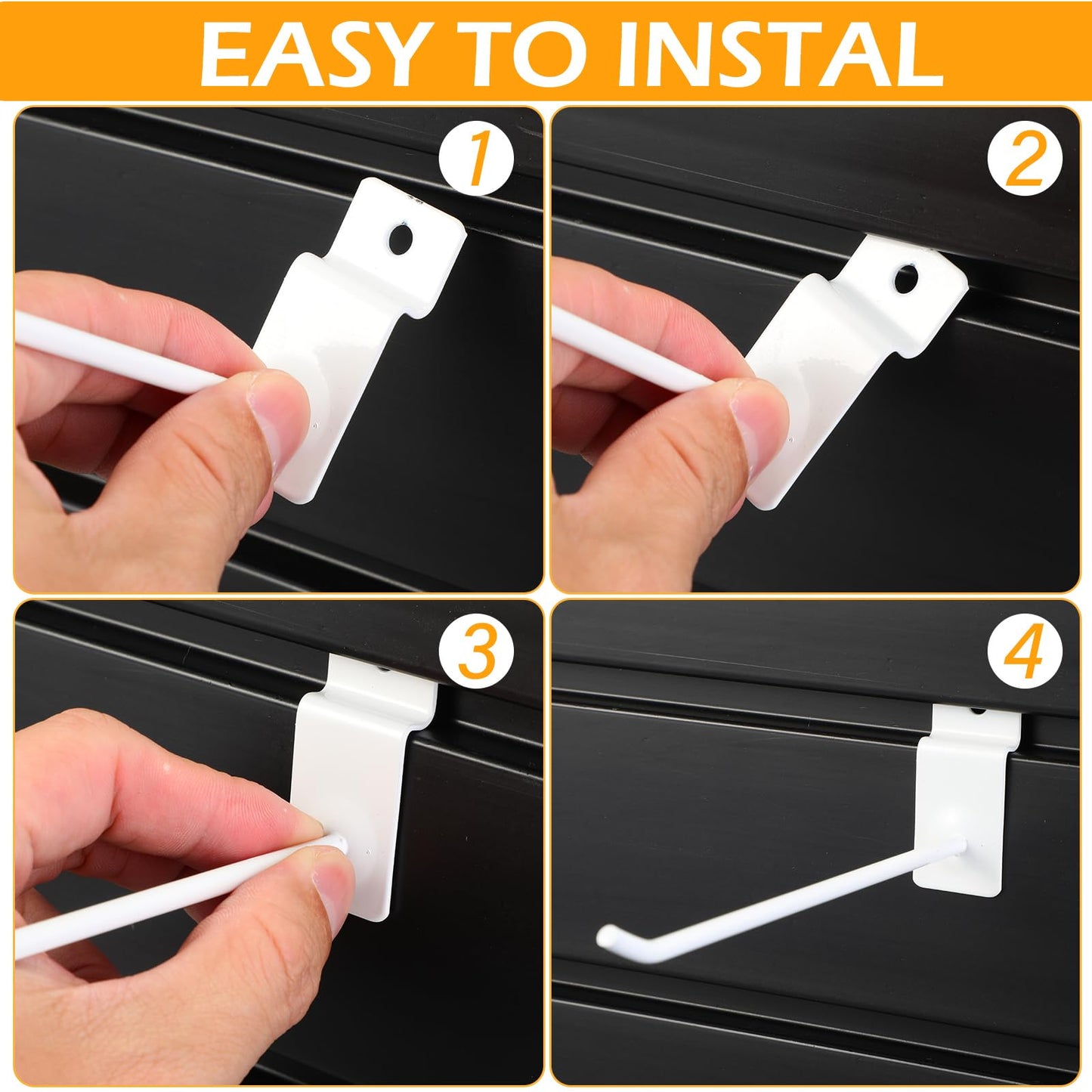 Moxweyeni 100 Pack Slatwall Hooks Slatwall Accessories Slat Wall Hanging Pegboard Hangers Slat Board Display Hooks for Retail Garage Organization Gridwall, White(5.9 Inch)