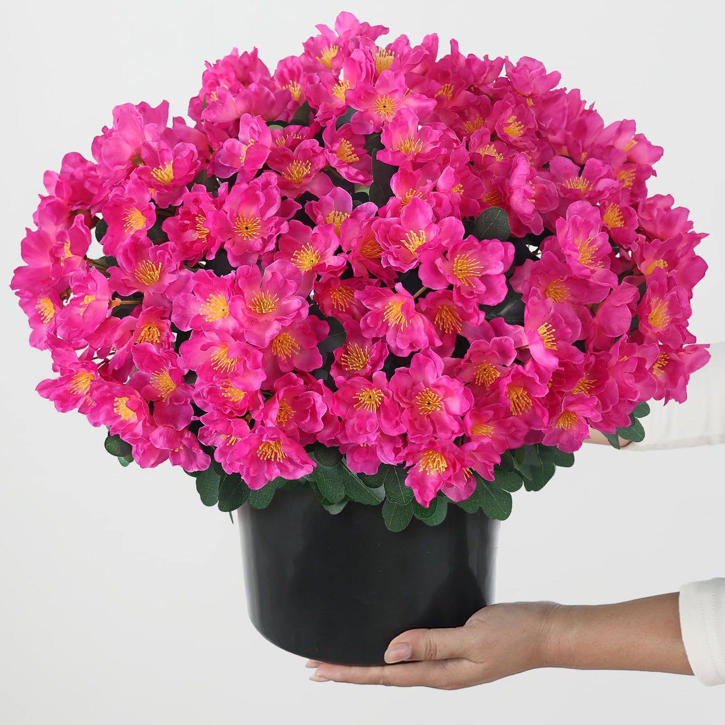 Juxdp 2 Sets of Artificial Camellia Topiary Ball Trees - Fake Flower Potted Plants, UV Resistant Faux Camellia Potted Bushes for Front Door, Farmhouse, Porch, Garden, Outdoor Decoration (Rose Red)