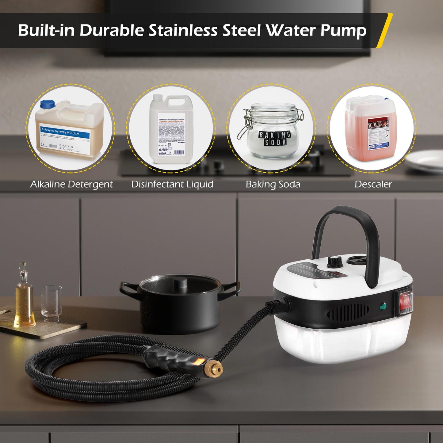 Dyna-Living Steam Cleaner 2500W Car Steamer for Auto Detailing Handheld Steamer Cleaner for Home, High Pressure Steam Cleaner with 1L Water Tank Portable Steamer for Cleaning Kitchen Hood Use