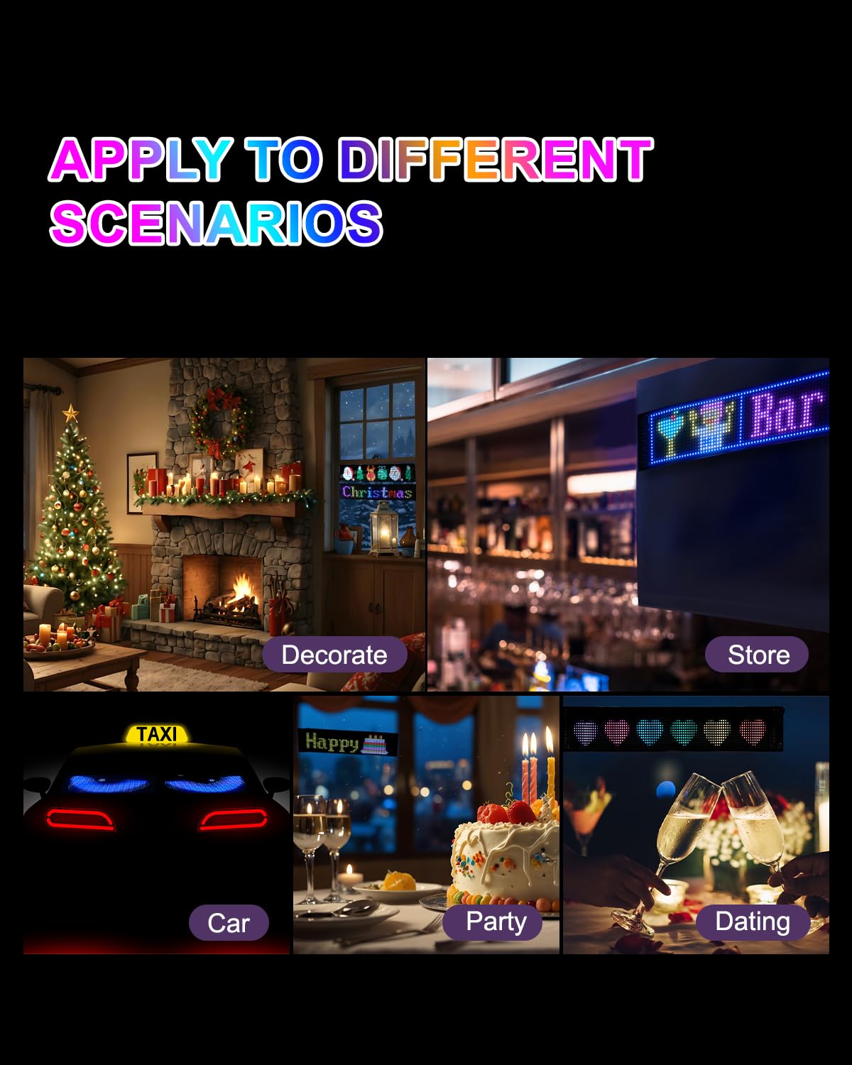 wooaismart Programmable LED Scrolling Sign - Full Color Display Board with Bluetooth APP Control - Custom Text & GIF Patterns - Perfect for Business Advertising & Car Displays (Full Color, 23" x 5")
