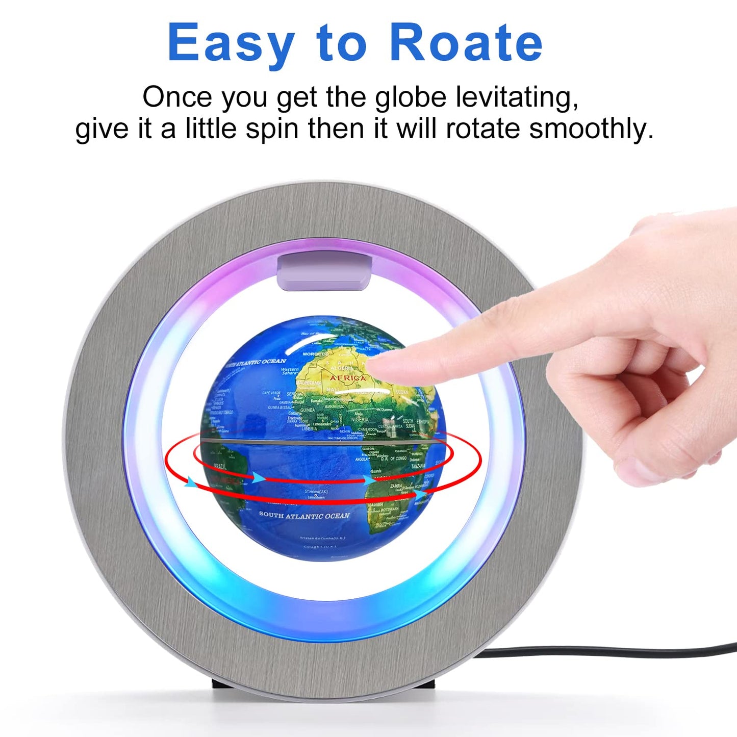 Flagest Magnetic Levitation Floating Globe - Levitating O Shape Globe with LED Lights for Educational Home Office Desk Decor - Birthday Holiday Party Item (4Inches Globe