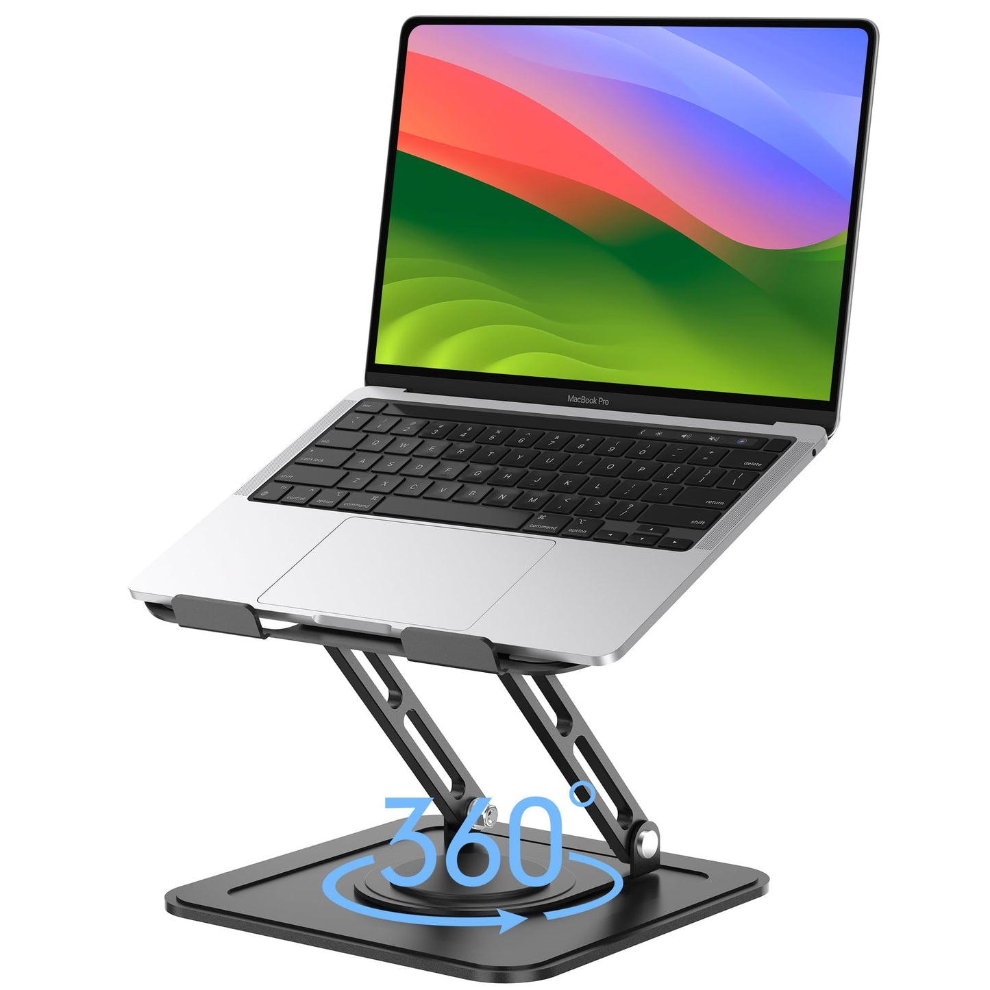 LOXP Adjustable Laptop Stand, Computer stand with 360 Rotating Base, Ergonomic Laptop Riser for Desk Foldable Laptop Mount Protable Computer Stand for Laptop Fits with MacBook Pro Air (10-16") - Black