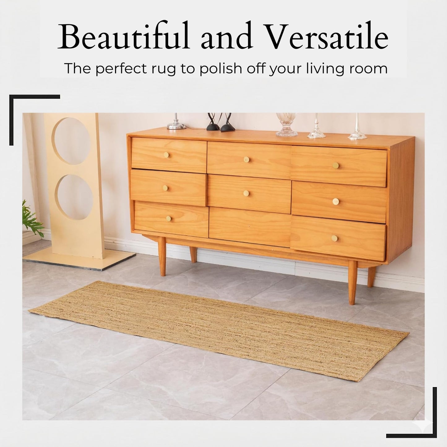 Jute Rug 2x6 Natural Runner Rug with Non-Slip Backing, Low-Profile Farmhouse Hallway Runner, Kithen Rug or Entryway Mat, Eco-Friendly 2x6 Runner for Boho Decor