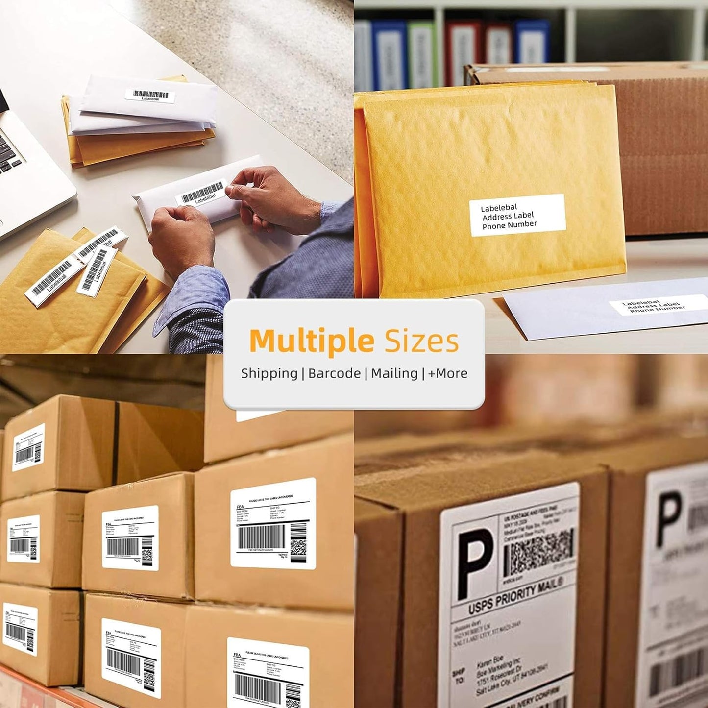 (6000 Labels 3-Proof 1" Core) Labelebal 12 Rolls 4" x 3" Direct Thermal Label (101mm x 76mm) Multipurpose Shipping Address Mailing Barcodes Stickers Compatible for Zebra & Rollo Desktop Label Printer