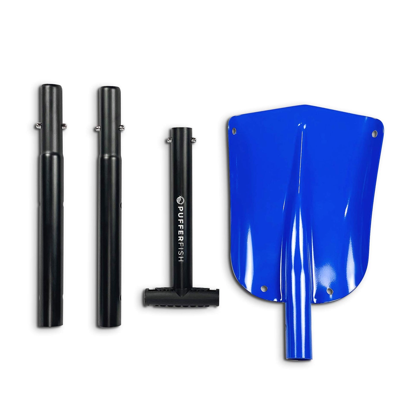 PUFFERFISH Really Big Sand Shovel - Lightweight Collapsible 4 Piece Aluminum Shovel for Beach - Customizable to 3 Different Lengths - Ideal for Sand Castles