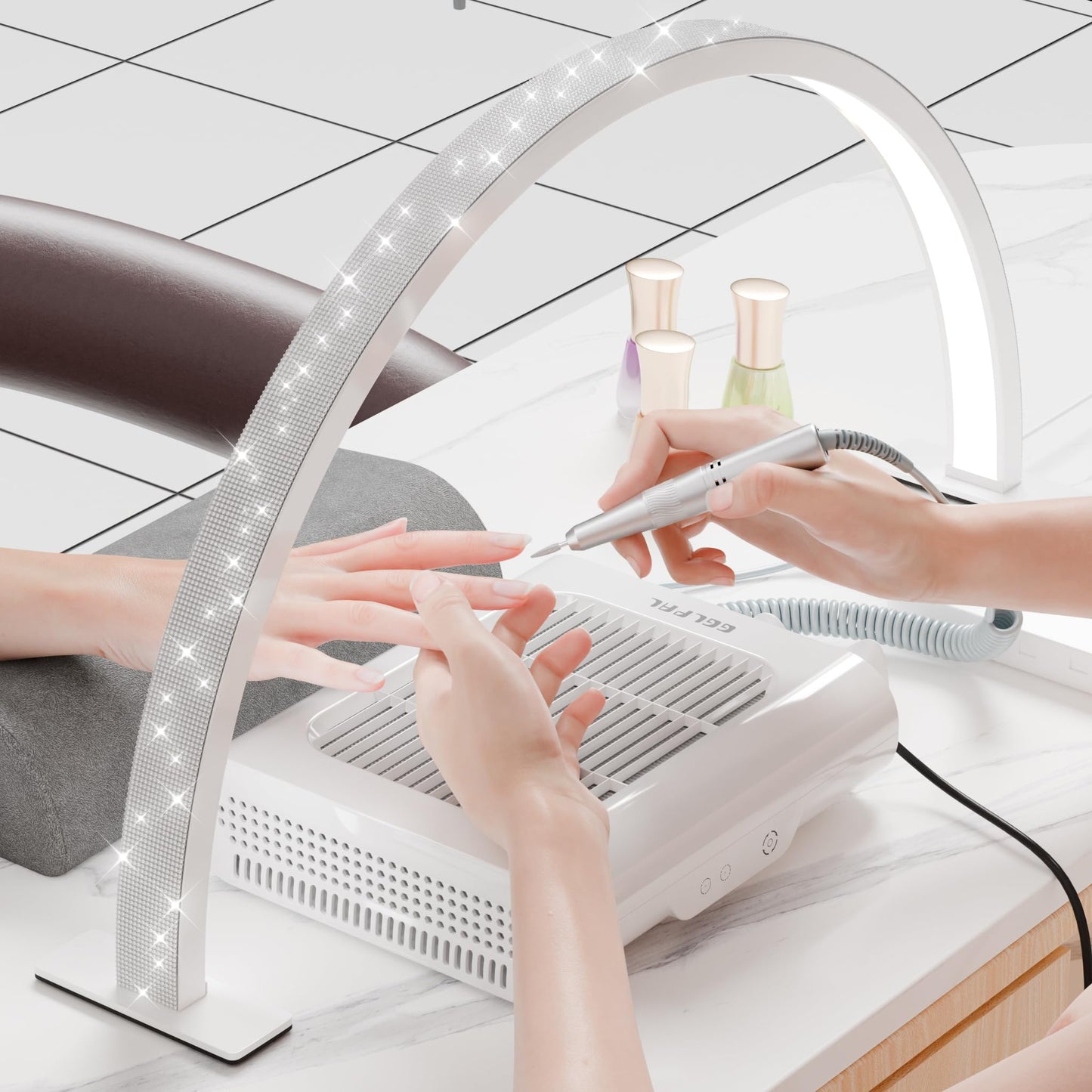 gelpal Large Half Moon Light for Nail Desk, 30" 48W Professionals Led Light, Desk Lamp for Lash Eyelash Extension,Makeup Desk lamp,Color Temperature 2700K-6000K, Salon&Home(Crystal Diamond)