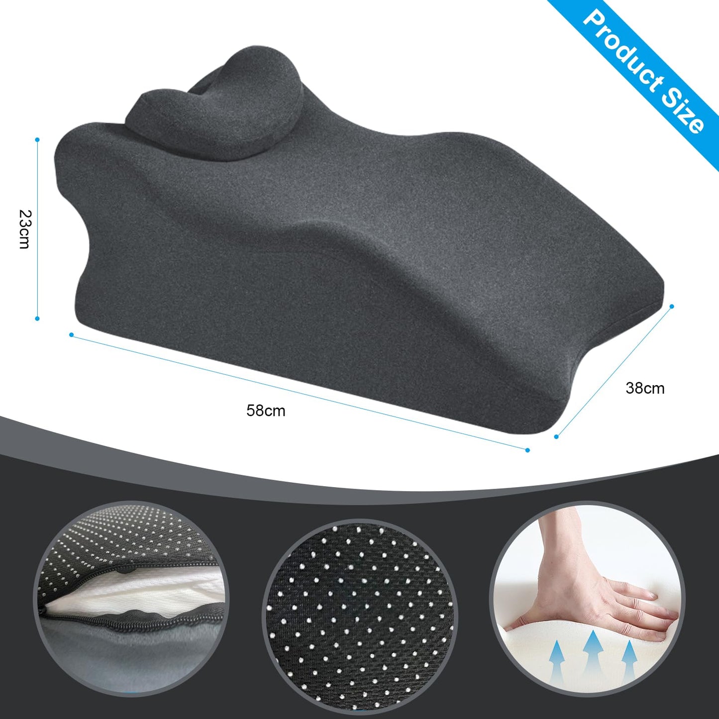 YSOGTDE Memory Foam Wedge Pillow for Sleeping, Reading and Back Support, Intimacy Pillow Ergonomic Bed Pillow for Acid Reflux, Back Pain Relief with Removable Cover