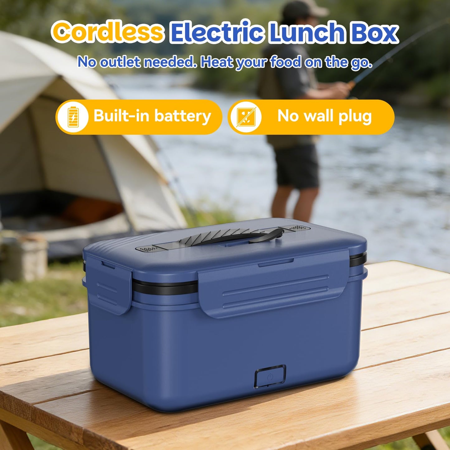 Vingud Cordless Electric Lunch Box for Adults, 1.8L Rechargeable Heated Lunch Box Food Warmer, Portable Self Heating for Men/Women/Office/Car, Lonchera Eléctrica Portátil Battery Powered Father's Gift