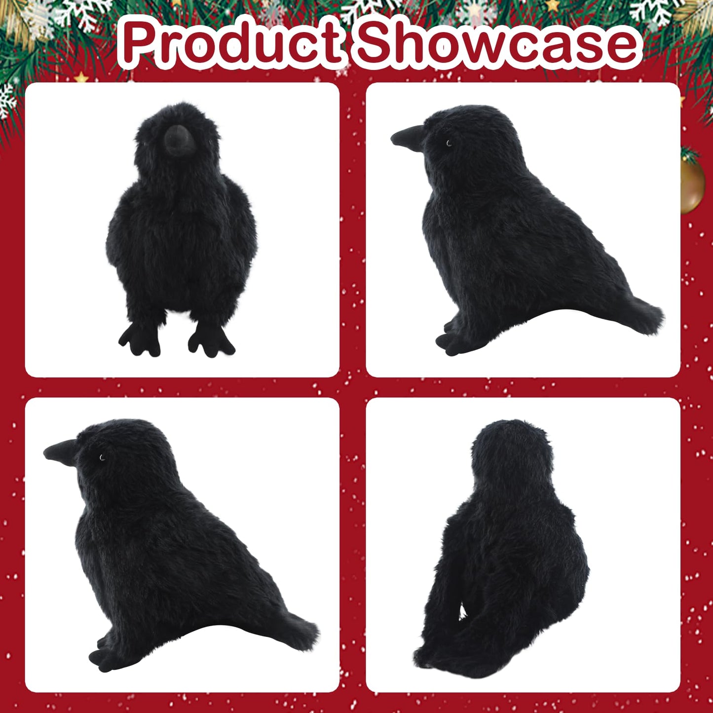 FestiGlow 2 PCS Realistic Crow Plush,Black Crow Stuffed Animal Plush, Realistic Raven Prop, Soft Little Bird Raven Stuffed Doll for Christmas Birthday Gifts Halloween Party Home Decor 9.84