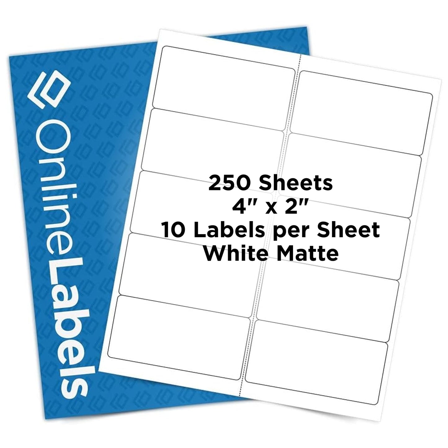 4 x 2 Rectangle Mailing Labels - Permanent, White Matte - Address, Shipping, Gift - Pack of 2,500-250 Sheets - Inkjet/Laser Printers - Online Labels