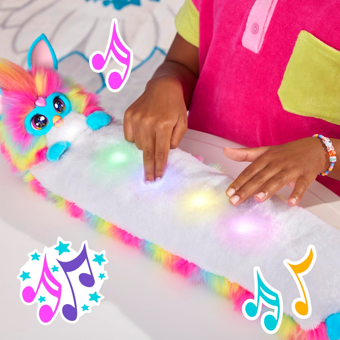 Furby DJ Furby Interactive Toy, Super Snuggly Rainbow Electronic Plush with Music, Lights, Motion, and Games, Speaks English and Furbish, 32 in/81 cm Long, Ages 6+ (English Version)