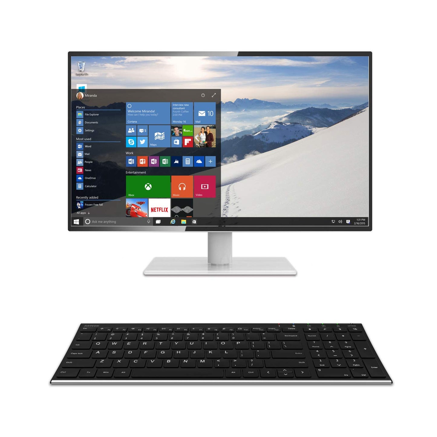Arteck USB Wireless Keyboard Stainless Steel Ultra Slim Keyboard with Numeric Keypad for Computer/PC/Laptop and Windows 11/10/8 Rechargeable Battery