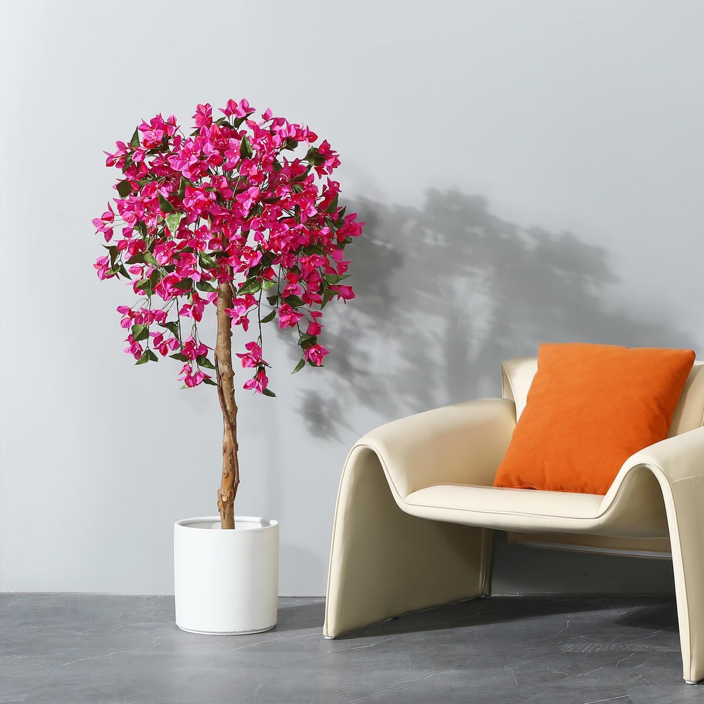 Laiwot 4FT Artificial Tree Tall Potted Fake Bougainvillea Trees for Outdoor Indoor Office Wedding Home Decor Lifelike Faux Plants with Wood Trunk and Pink Flowers