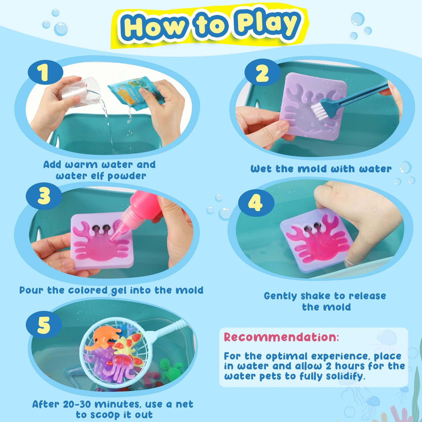 Magic Water Elf Toy Kit, Water Gel Kit Pets, 20 Gels & 24 Molds, Make Your Own Squishies Sensory Toys for Kids, DIY Craft Kits, Christmas Stocking Stuffers, 4 5 6 7 8 9 10 Year Old Boy Girl Gifts