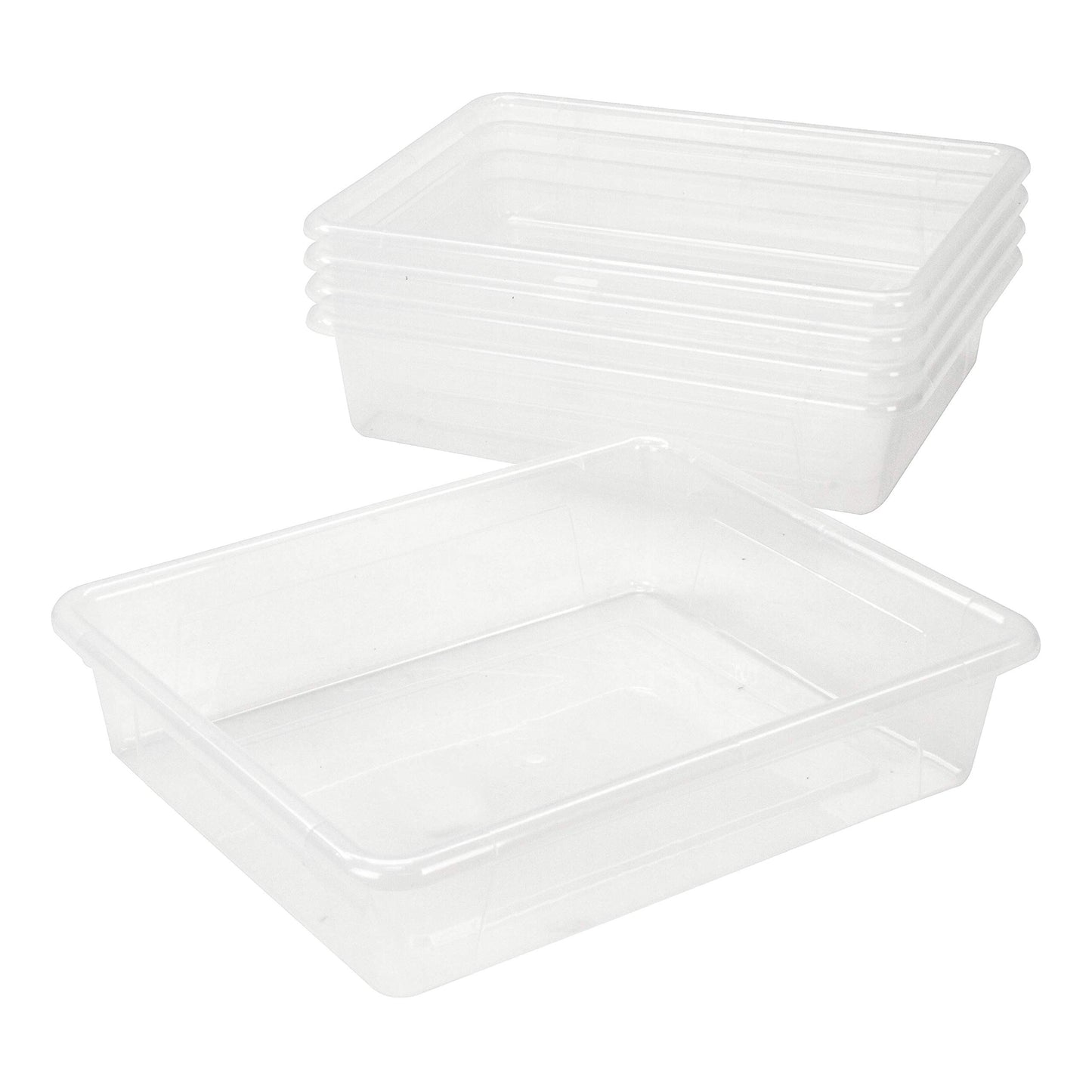 Storex Letter Size Flat Storage Tray – Organizer Bin for Classroom, Office and Home, Clear, 5-Pack (62531A05C), 10 x 13 x 3 Inches
