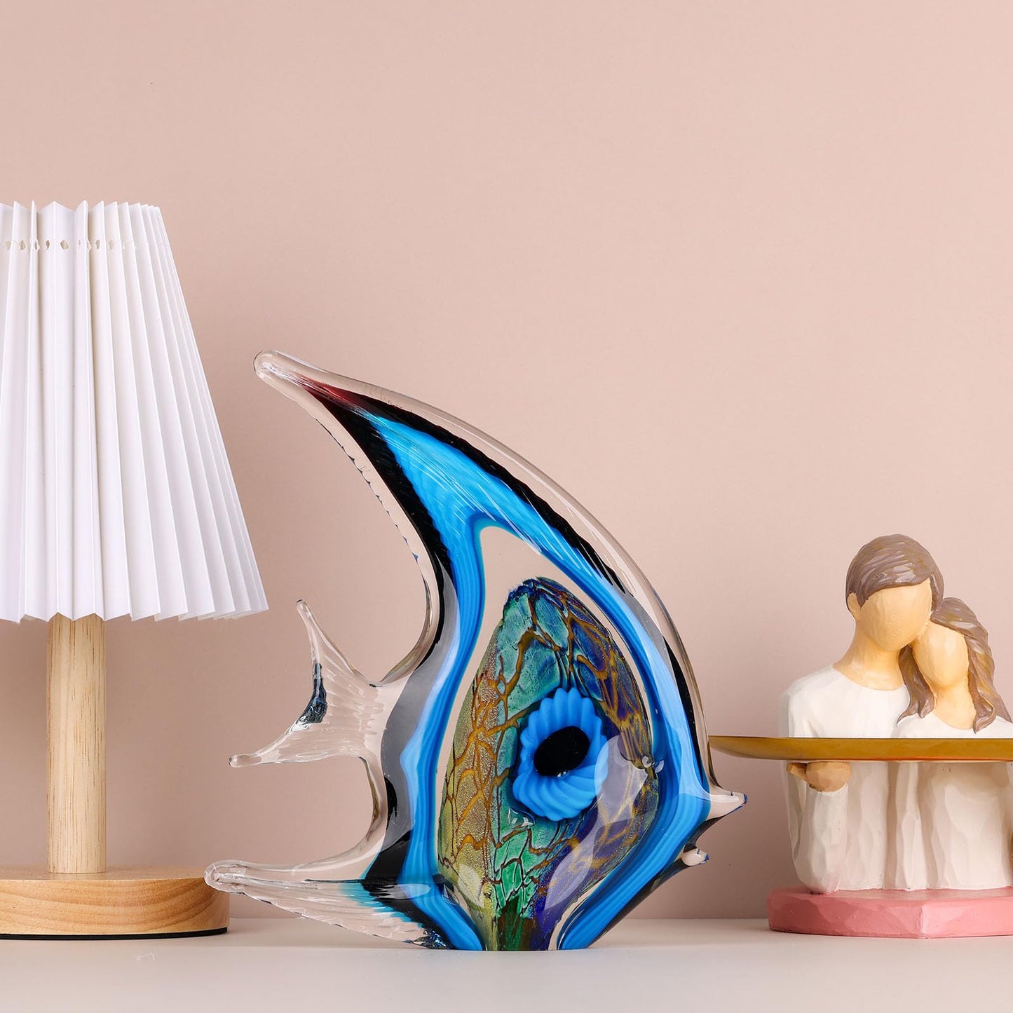 XMGZQ Hand Blown Blue Glass Fish Figurines for Home Decor Accent,Sea Glass Art Paperweights,Tropical Fish Collectables Ornaments,Sea Animal Sculptures for Coastal Beach Room Decor,Coffee Table