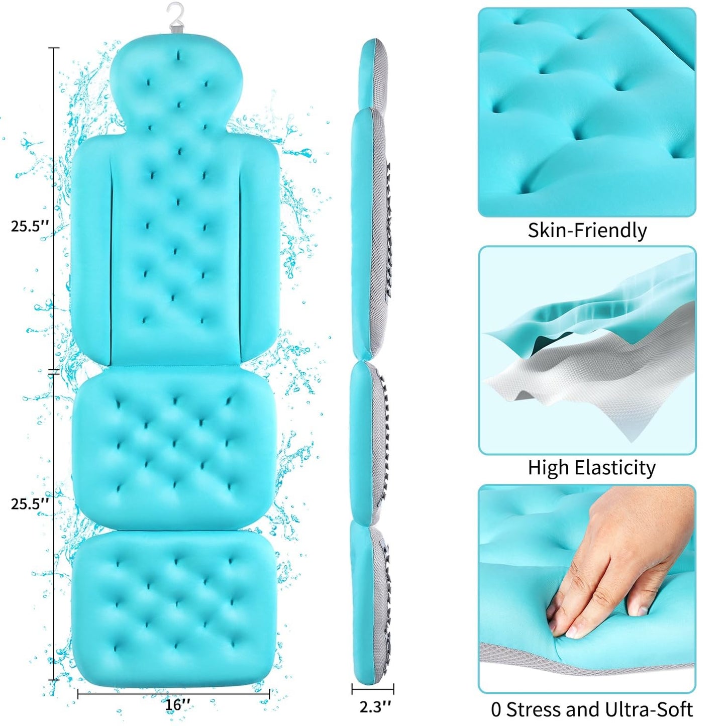 Full Body Bath Pillow for Bathtub, Thick Bathtub Cushion with Laundry Bag, Luxury Tub Pillow for Bath for Headrest Neck and Back Support Ocean Blue 51" x 16"