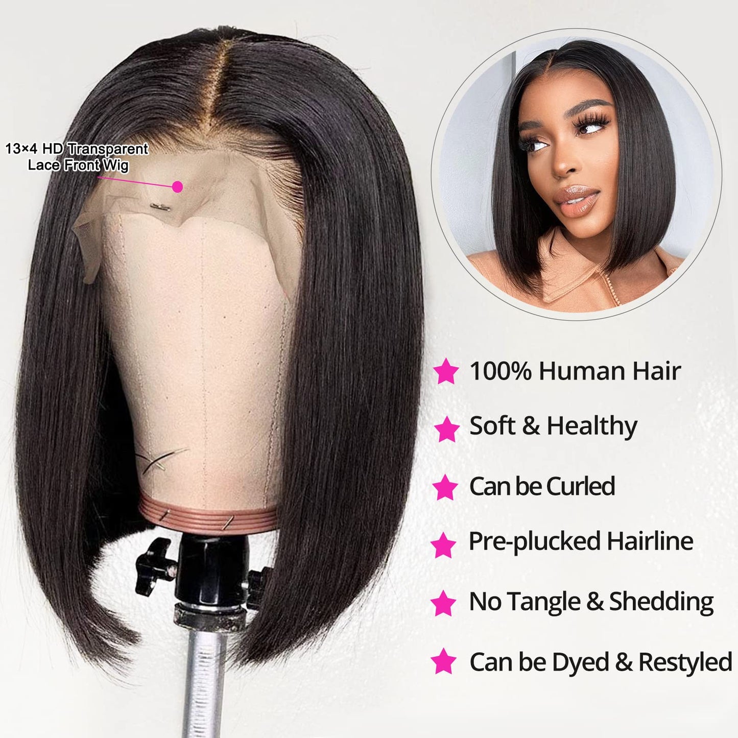 Hoacon Bob Wig Human Hair 13x4 Frontal Lace Wigs for black Women HD Bob Lace Front Wigs Human Hair Glueless Wigs pre plucked pre cut 180% Density Short Bob Wigs 10 Inch
