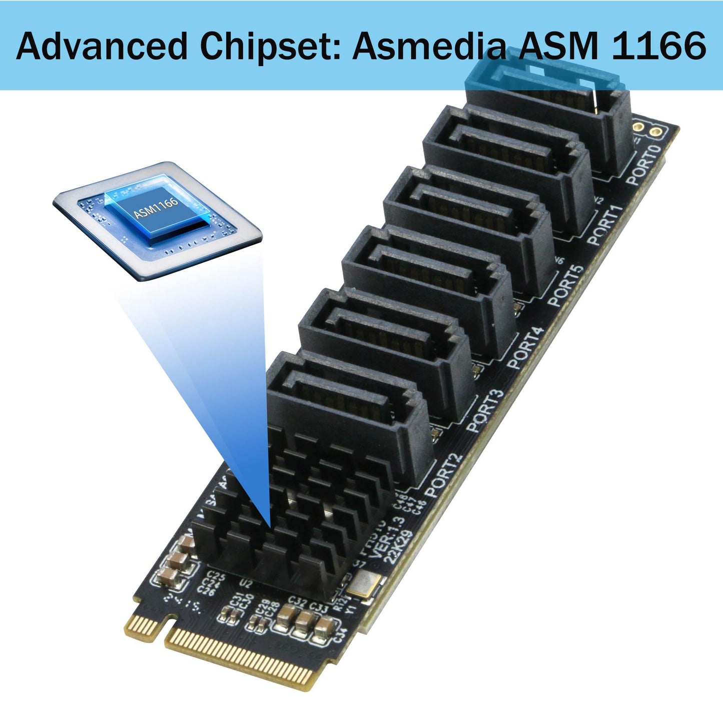 M.2 to SATA 3.0 Adapter [6-Port], RIITOP M.2 NVMe to 6 Ports SATA III Expansion Card Adapter 6Gbps with Chipset ASM1166