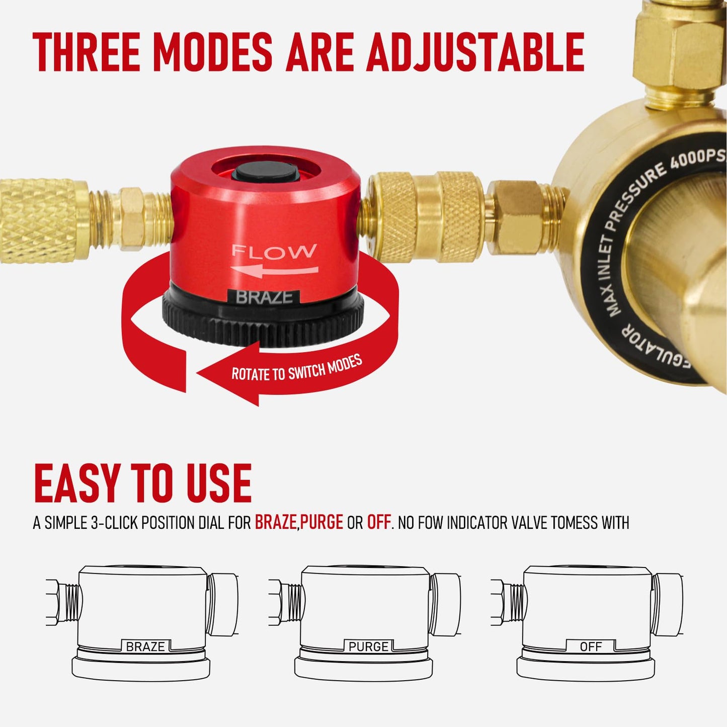 RX WELD Nitrogen Purge Tool, Hvac Nitrogen Regulator Durable Brass, Red