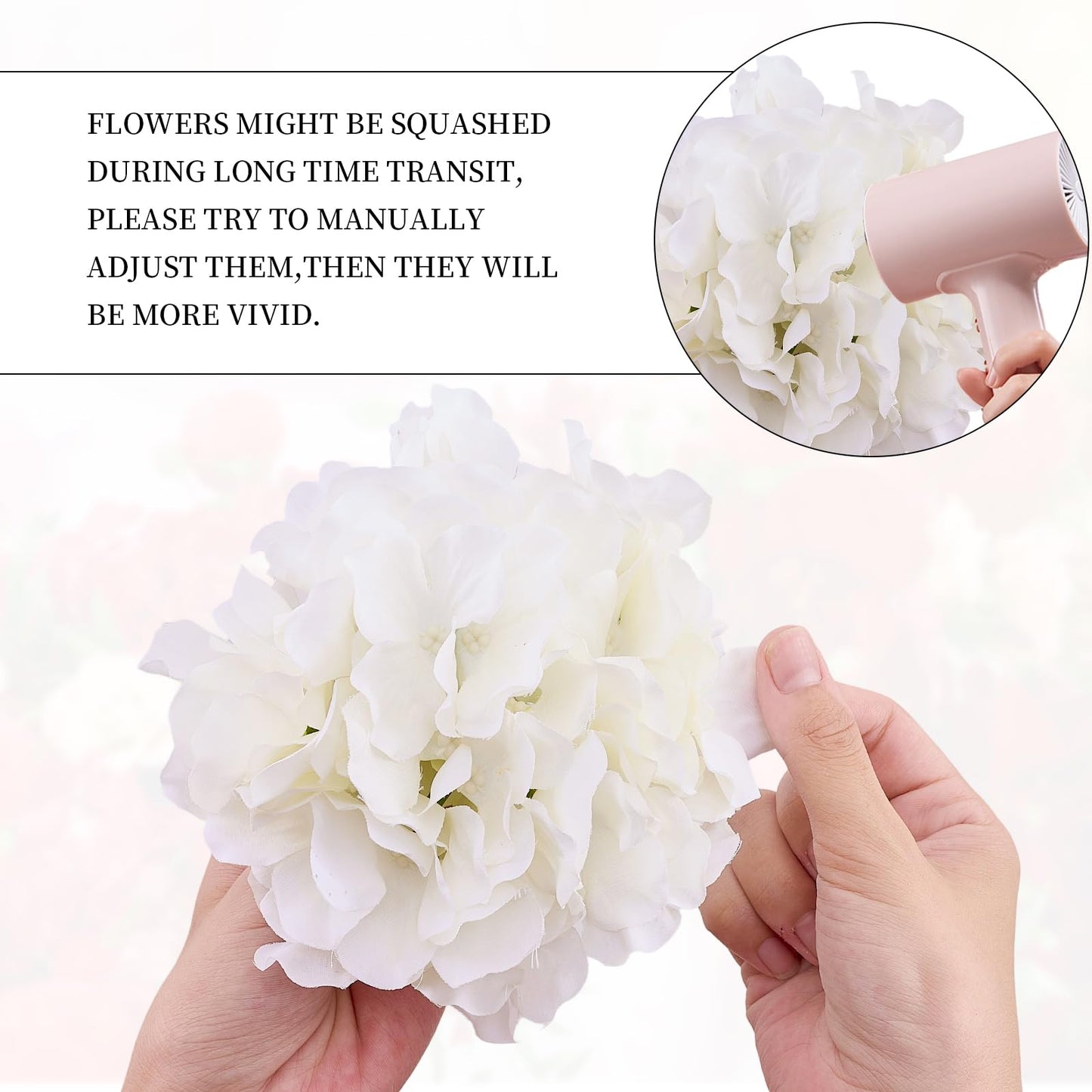 KISLOHUM 100 PCS Ivory Hydrangea Artificial Flowers, Faux Hydrangea Flowers Silk Full Flowers Heads with Stems for Wedding Centerpieces, Home, Garden, Baby Shower, Party Decoration