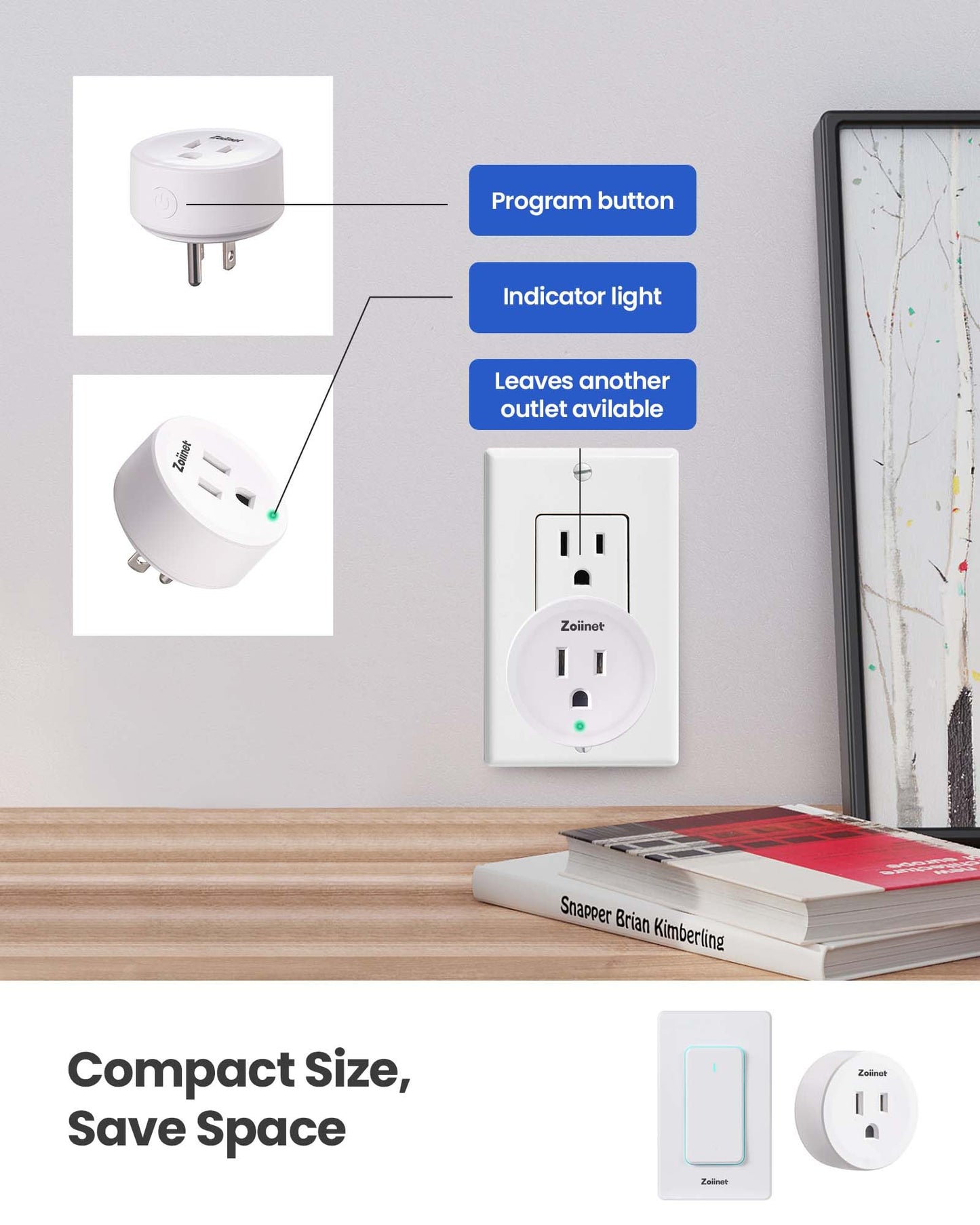 Zoiinet Smart Plug Switch, 2.4G WiFi Outlet, Compatible with Alexa, Google Home, Smart Life & IFTTT APP, Voice Control & Timer, Buckle Design & Removable, No Hub Needed, Programmable(2 Pack)