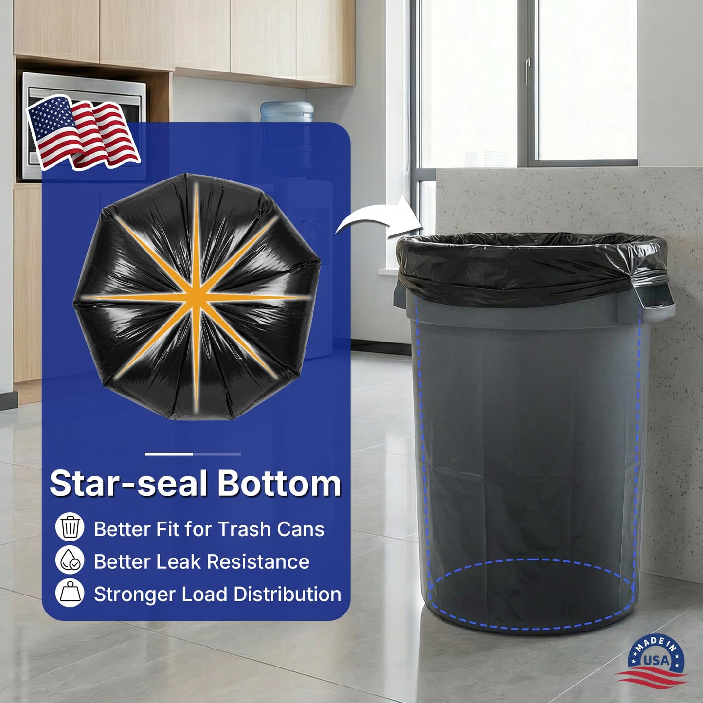 METRONIC 30-33 Gallon Trash Bags, 250 Count Bulk 0.6 Mil Commercial Black Garbage Bags, 32” x 38” Light Duty Large Plastic Trash Bags, Commercial Liners for Office, Retail & Paper Waste, Made in USA
