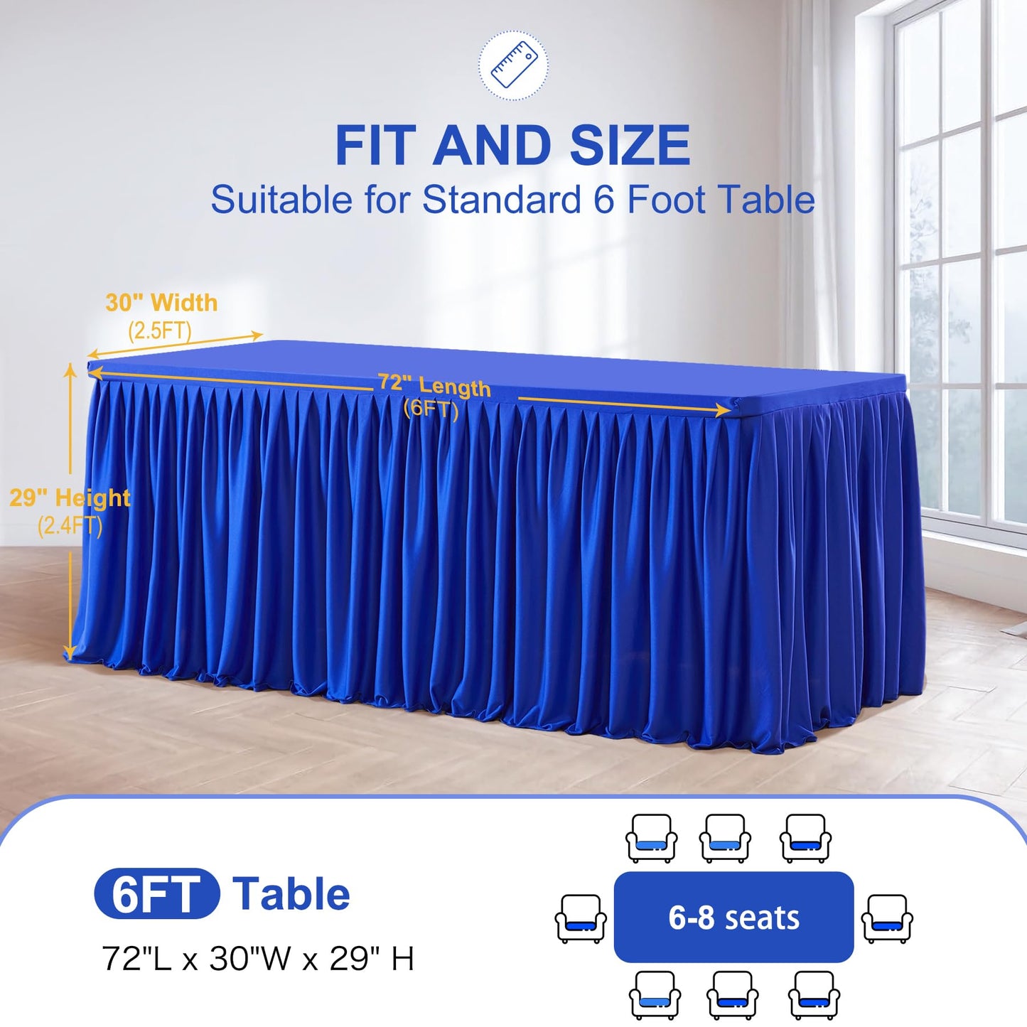 Wish Care 2 Pack Royal Blue Rectangle Table Clothes for 6 Foot Tables, Polyester Fitted Tablecloths 6t Stretch Table Cover for Wedding, Birthday, Parties, Trade Show, Craft Show
