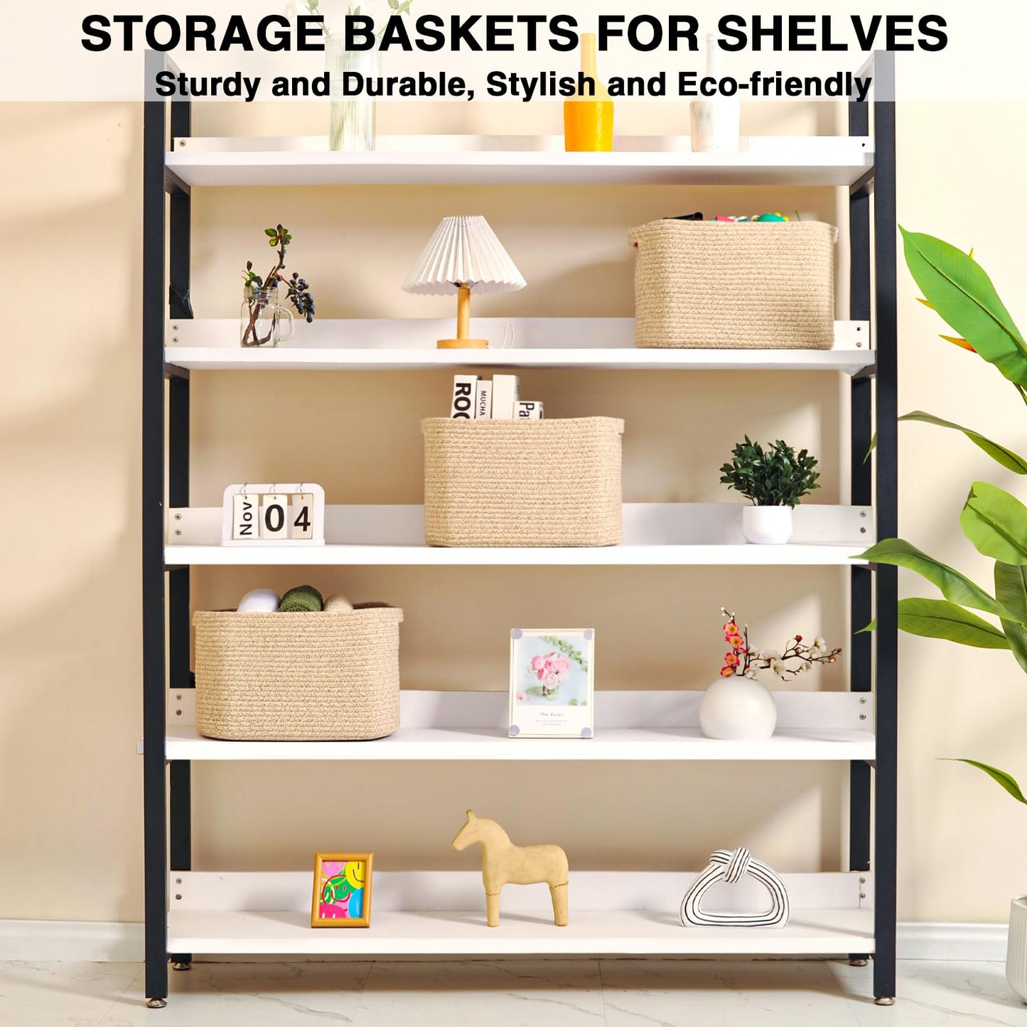 Dcerzxzci Storage Baskets for Organizing Shelves, Woven Cotton Rope Basket for Storage, Dog Toy Baskets Storage Kids, Cute Shelf Basket for Living Room Bedroom, 14.8"×11"×9.5", Pack of 3, Brown